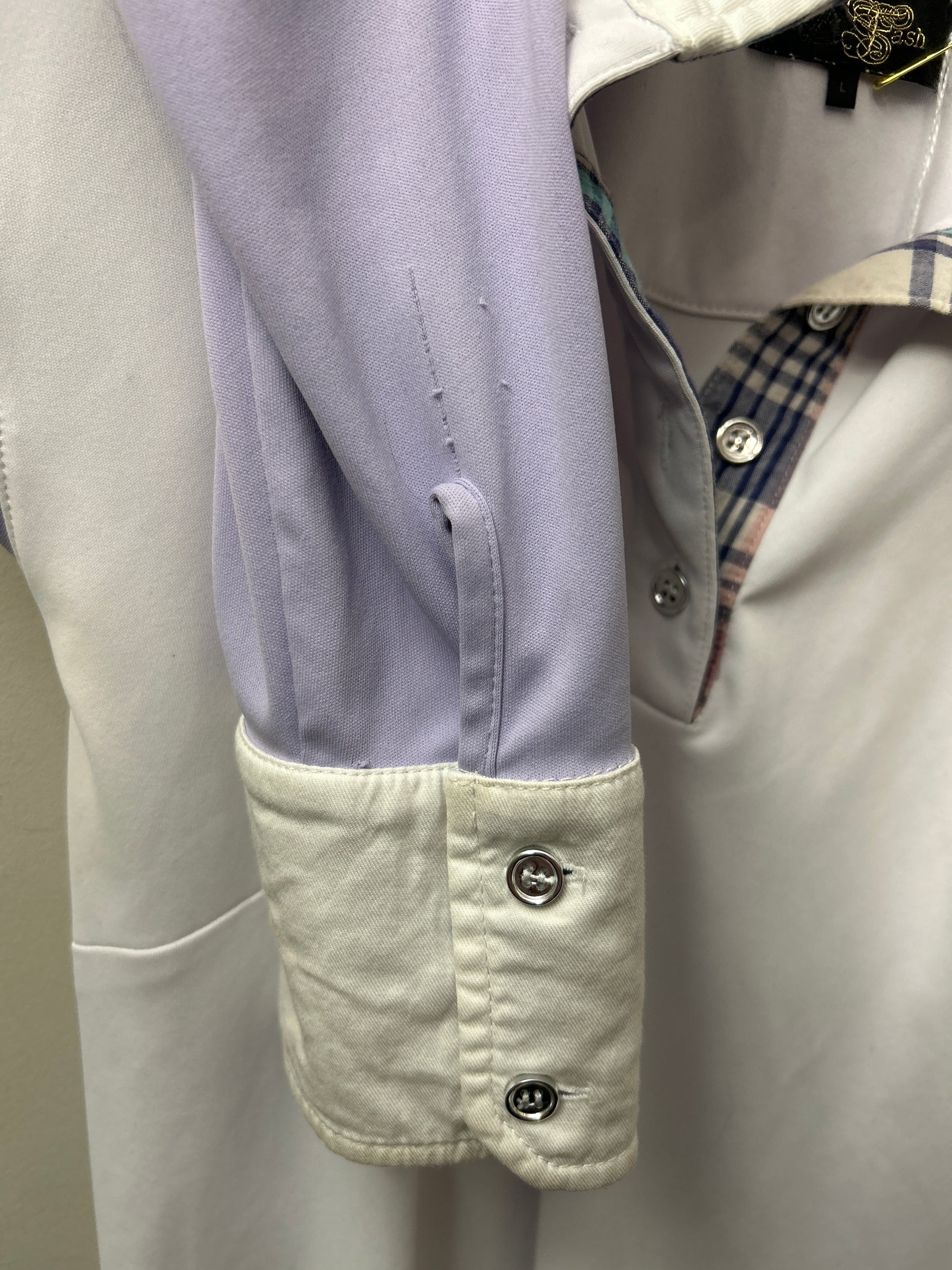 Le Fash Show Shirt White/Lavender Large-Show Shirts-Consignment-Evolution Equestrian Co.