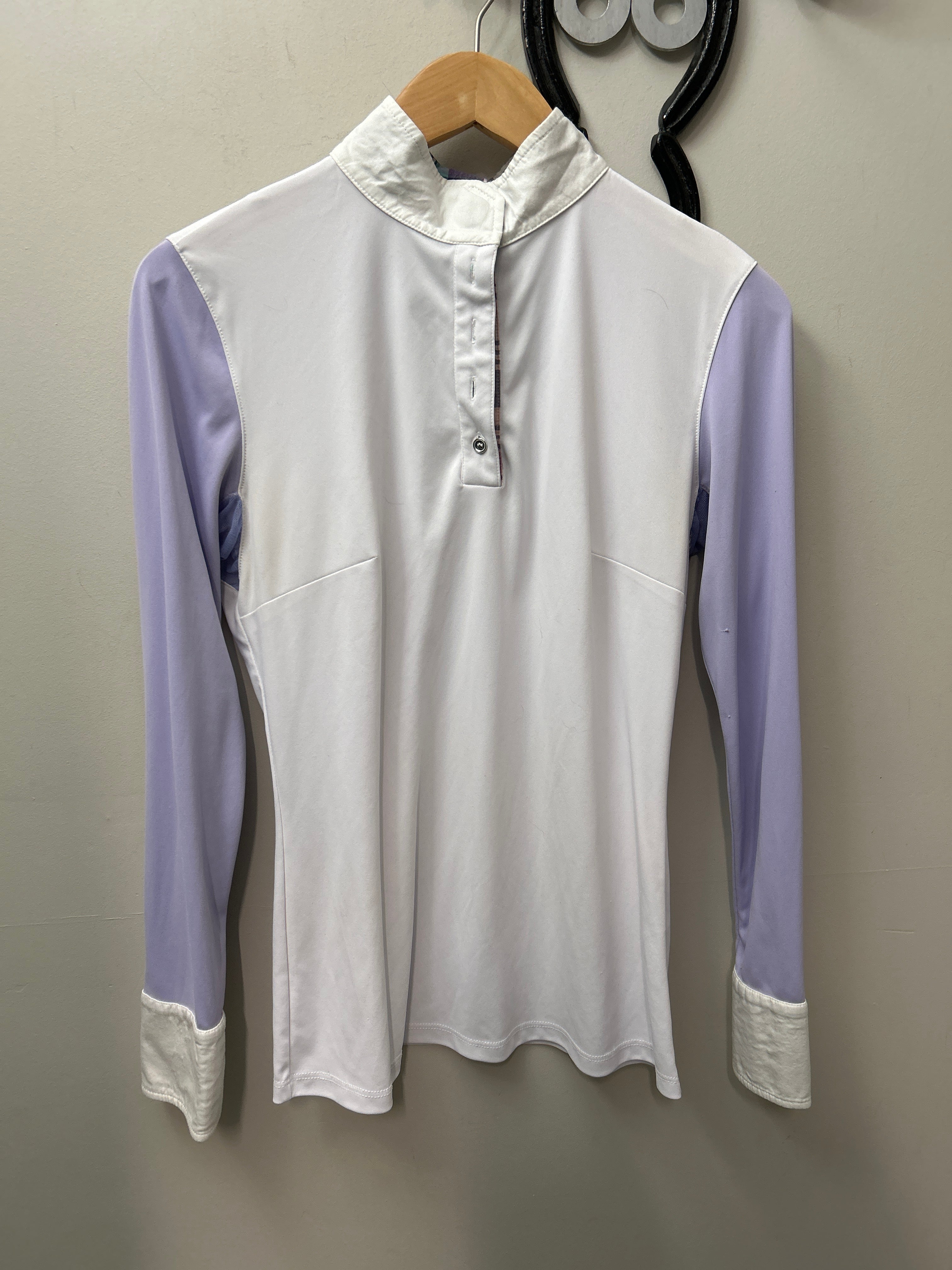 Le Fash Show Shirt White/Lavender Large-Show Shirts-Consignment-Evolution Equestrian Co.