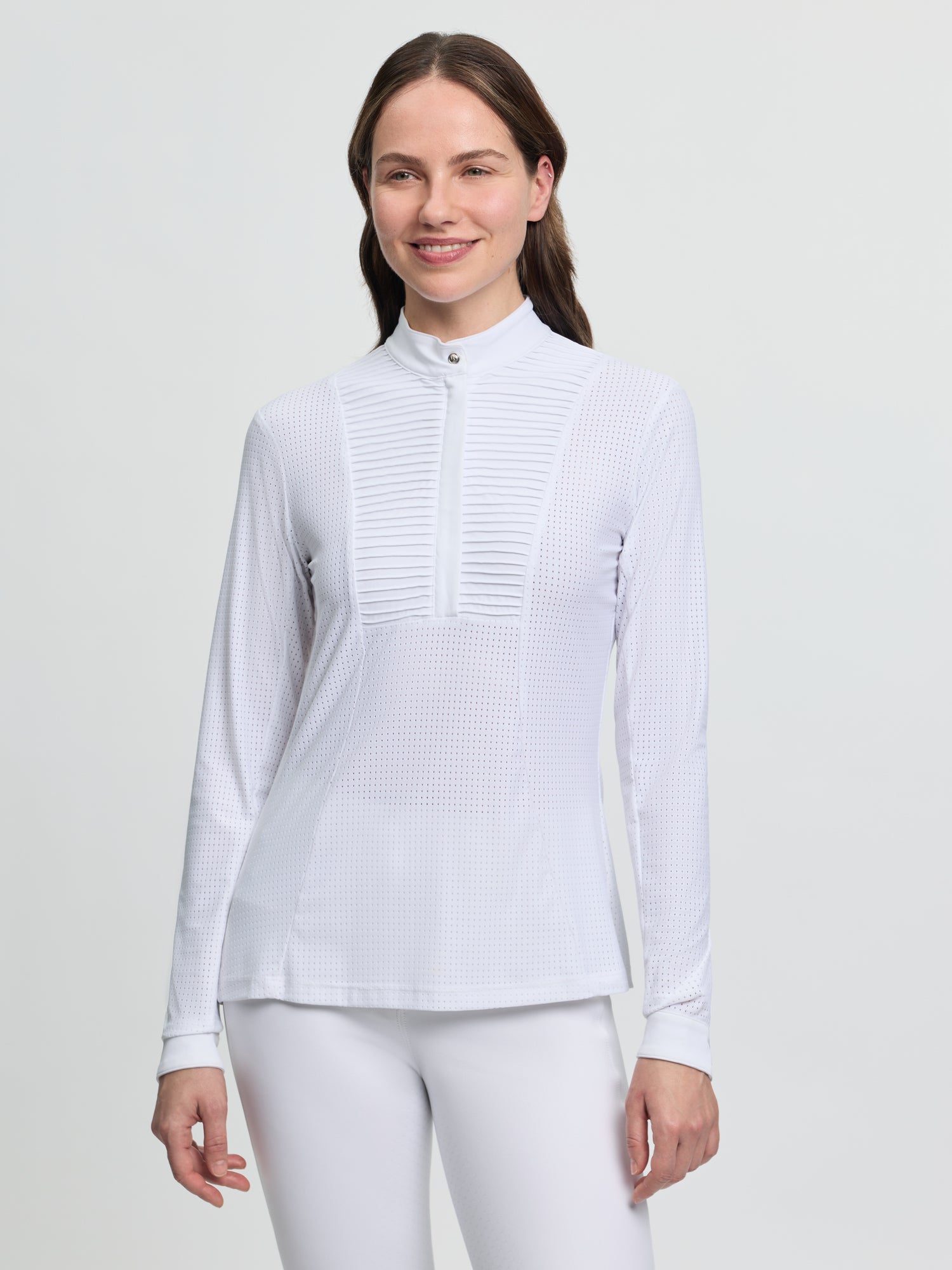 LeMieux Arielle Long Sleeve Show Shirt-Show Shirts-LeMieux-White-US 2 / UK 6-Evolution Equestrian Co.