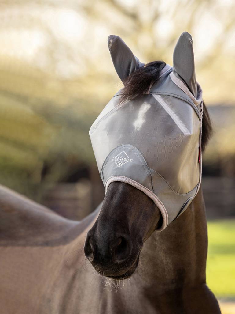 LeMieux Armour Shield Pro Fly Mask with Ears-Fly Mask-LeMieux-Large (Horse)-Grey-Evolution Equestrian Co.