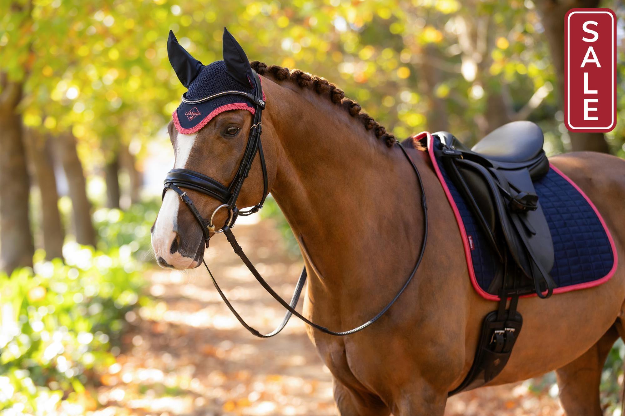 LeMieux Classic Fly Bonnet Navy Cranberry-English Accessories-LeMieux-Medium / Cob-Evolution Equestrian Co.