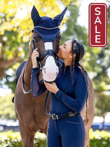LeMieux Essence Fly Hood Navy-English Accessories-LeMieux-Medium (Cob)-Evolution Equestrian Co.