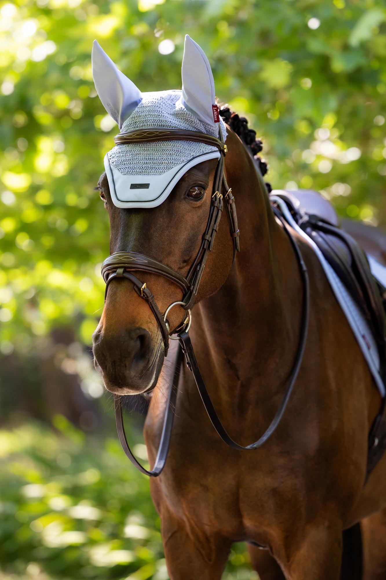 LeMieux Essence Fly Hood Powder Blue-English Accessories-LeMieux-Medium (Cob)-Evolution Equestrian Co.