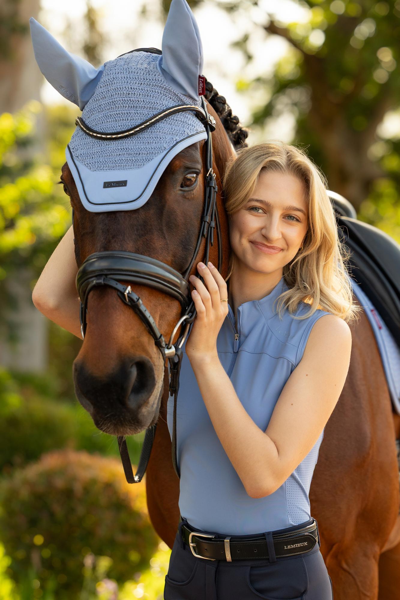 LeMieux Essence Fly Hood Powder Blue-English Accessories-LeMieux-Medium (Cob)-Evolution Equestrian Co.