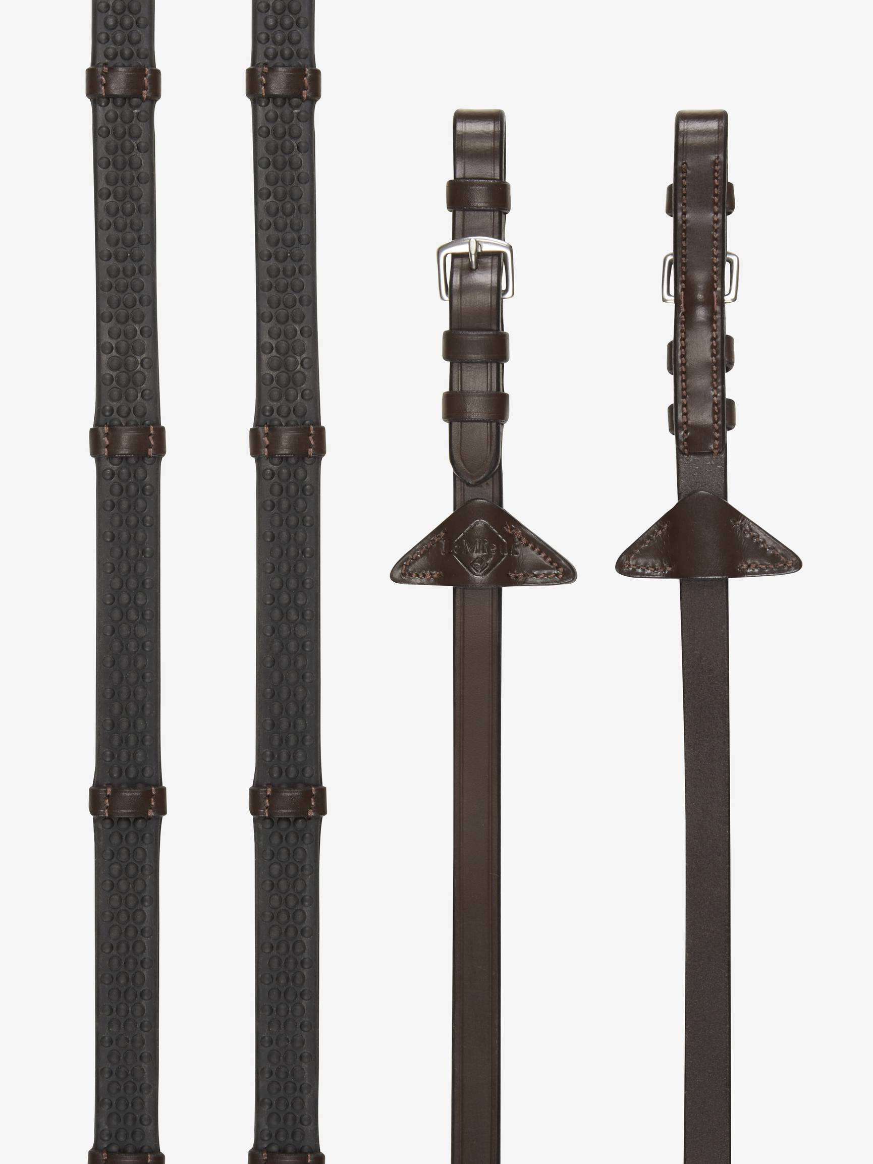 LeMieux Soft Rubber Reins with Stoppers-English Tack-LeMieux-Havana/Silver-Pony-Evolution Equestrian Co.