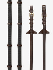LeMieux Soft Rubber Reins with Stoppers-English Tack-LeMieux-Havana/Brass-Pony-Evolution Equestrian Co.