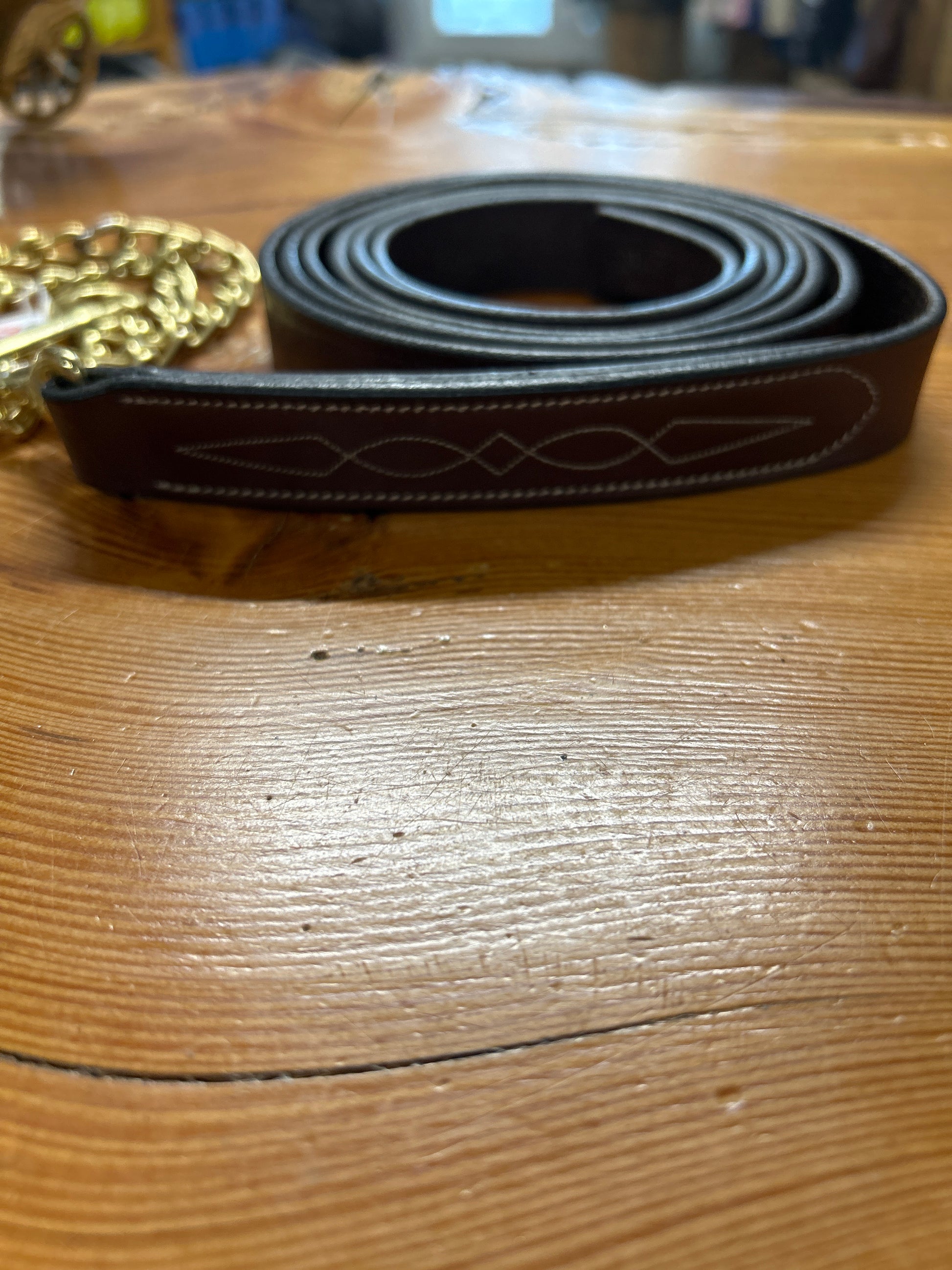 Leather Lead with Brass Plated Chain-Lead Rope-Consignment-Evolution Equestrian Co.