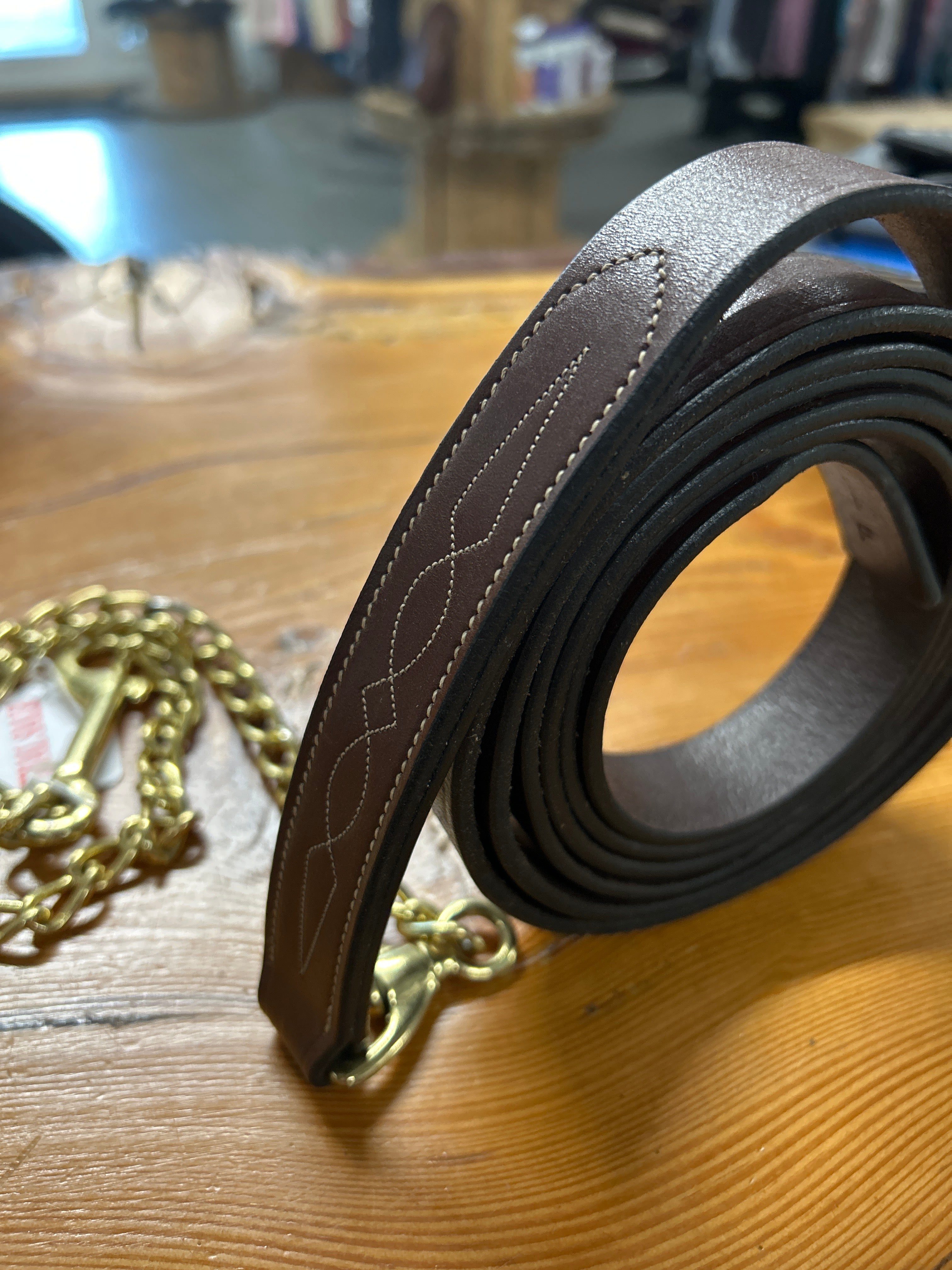 Leather Lead with Brass Plated Chain-Lead Rope-Consignment-Evolution Equestrian Co.