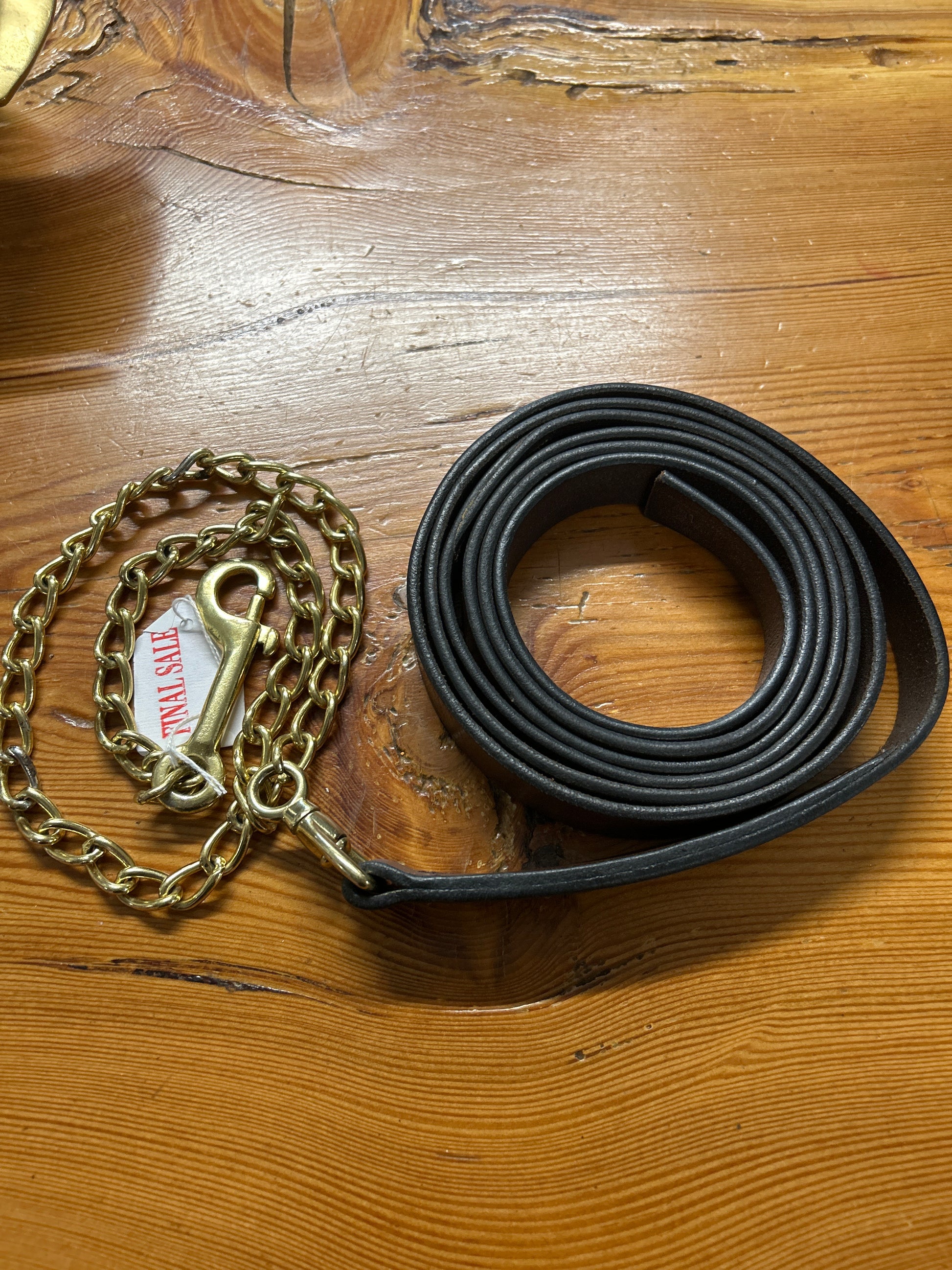 Leather Lead with Brass Plated Chain-Lead Rope-Consignment-Evolution Equestrian Co.