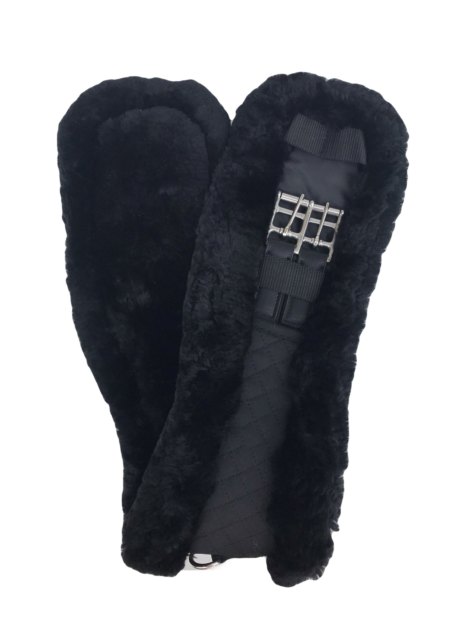Leveza Fluffy Girth 22" Merino Sheepskin Black-English Girth-Consignment-Evolution Equestrian Co.