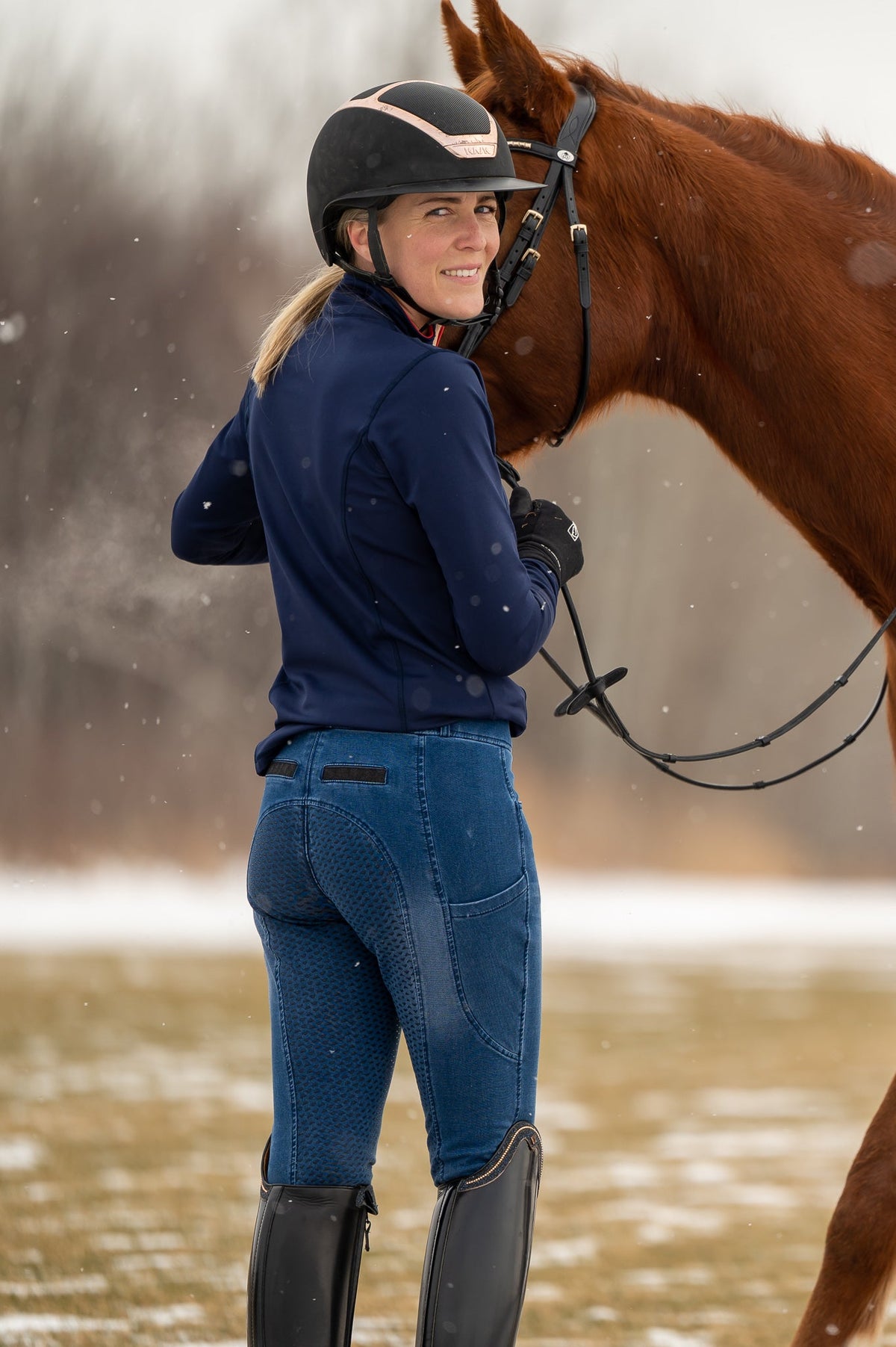 Leveza Winter Base Layer Shirt Navy Large-Riding Shirts-Consignment-Evolution Equestrian Co.