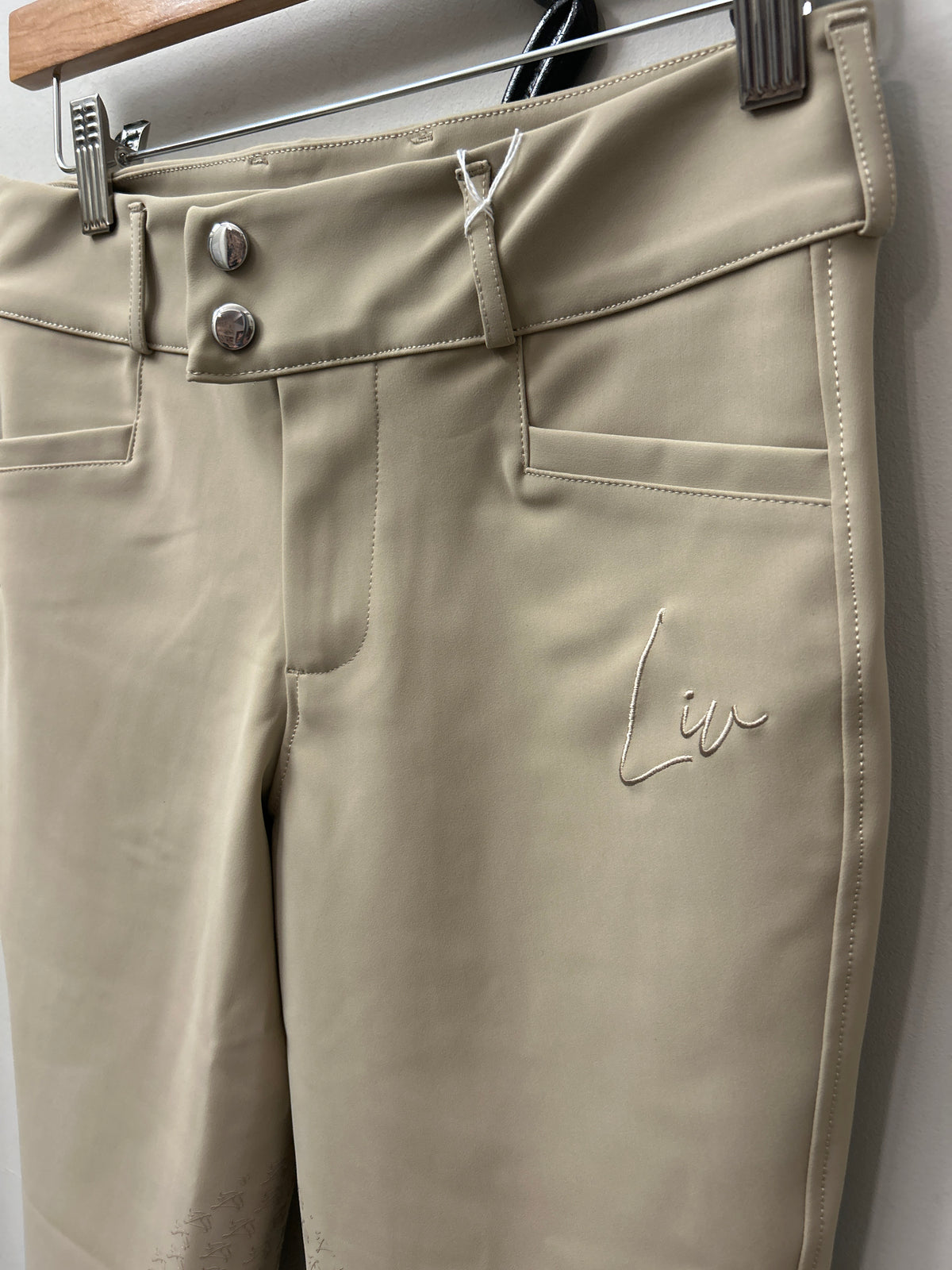Liv Equestrian Maxim Tan Knee Patch Breeches Medium-Breeches-Consignment-Evolution Equestrian Co.