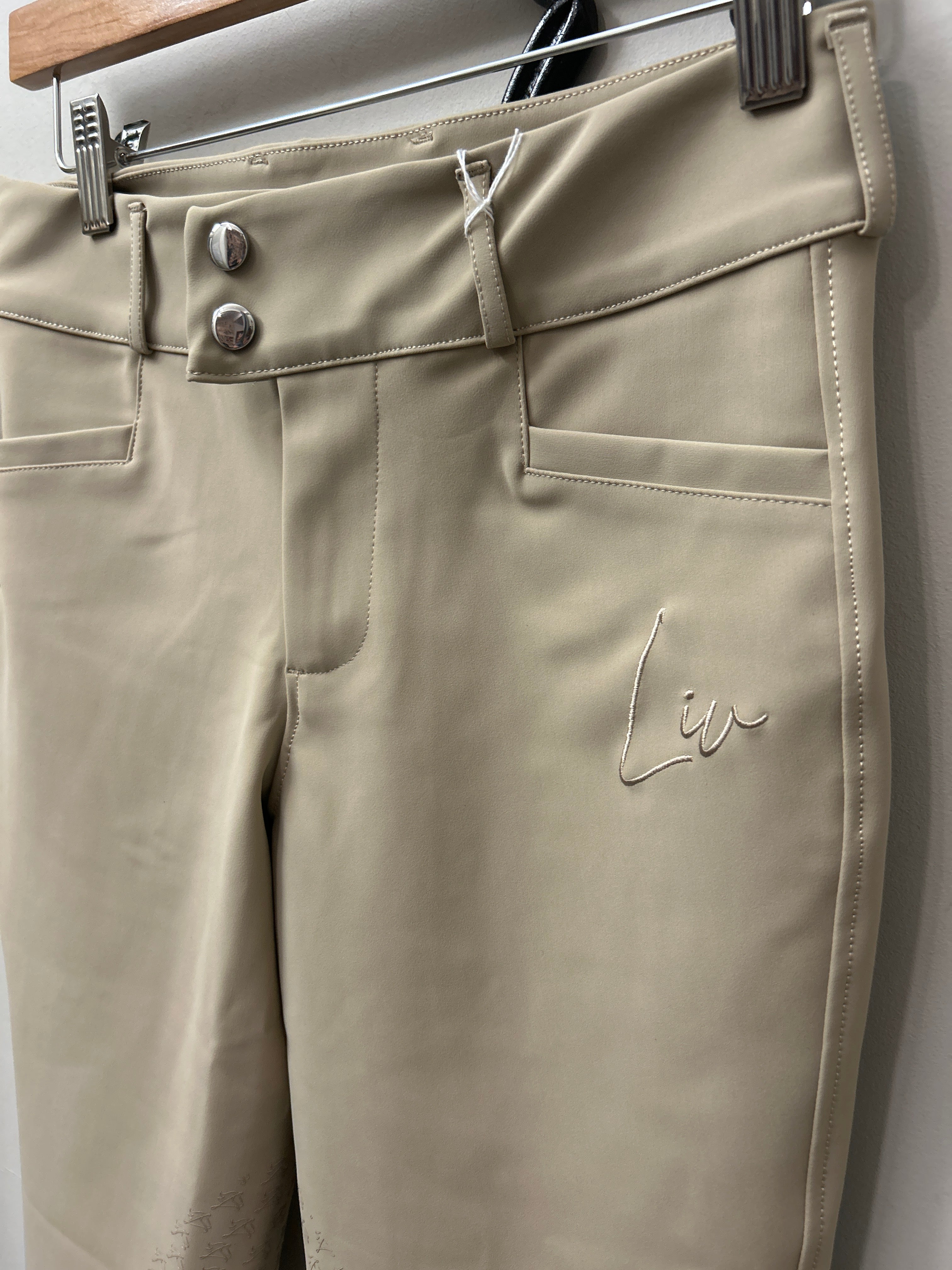 Liv Equestrian Maxim Tan Knee Patch Breeches Medium-Breeches-Consignment-Evolution Equestrian Co.
