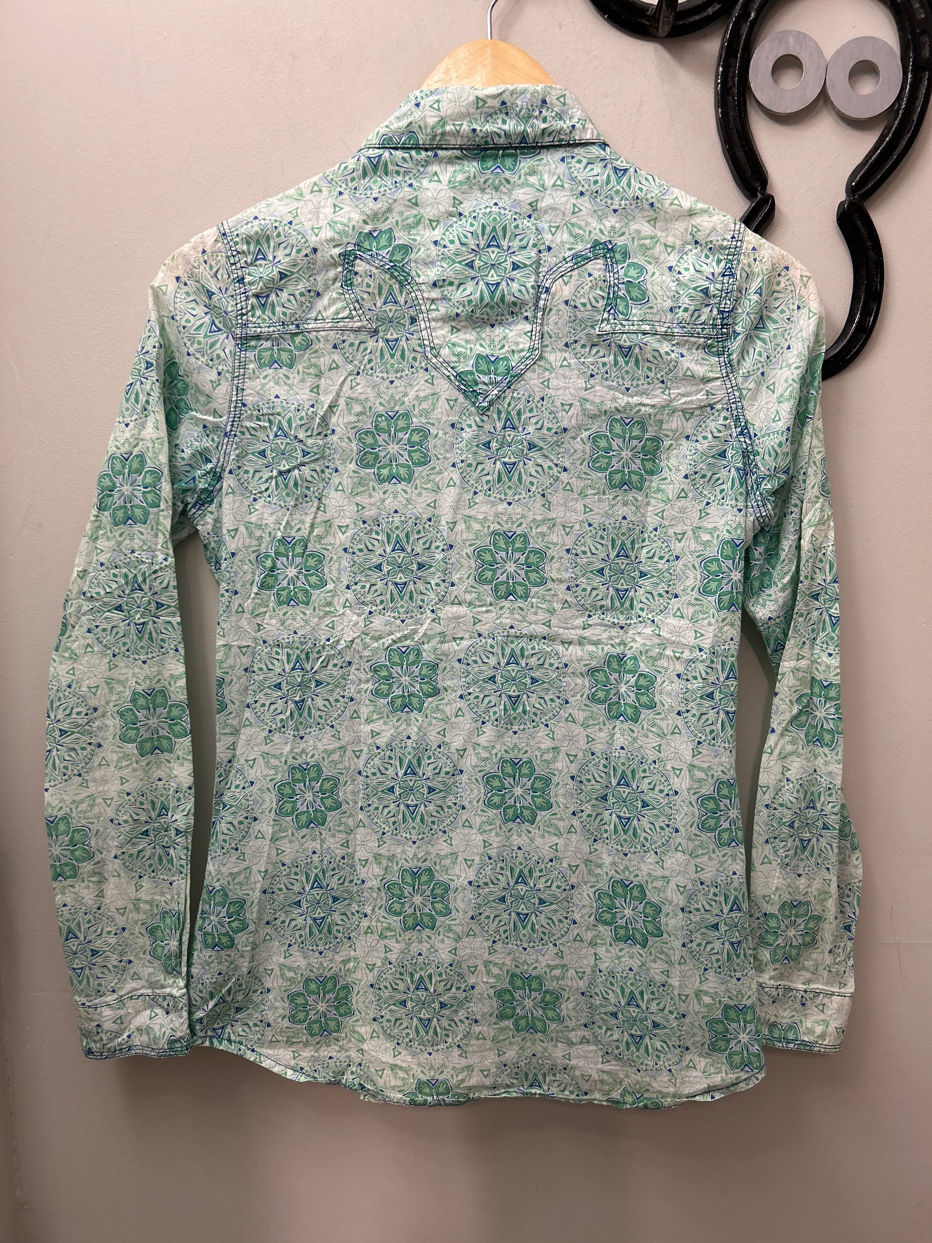 Long Live Cowgirls Western Shirt Green Small-Apparel-Consignment-Evolution Equestrian Co.