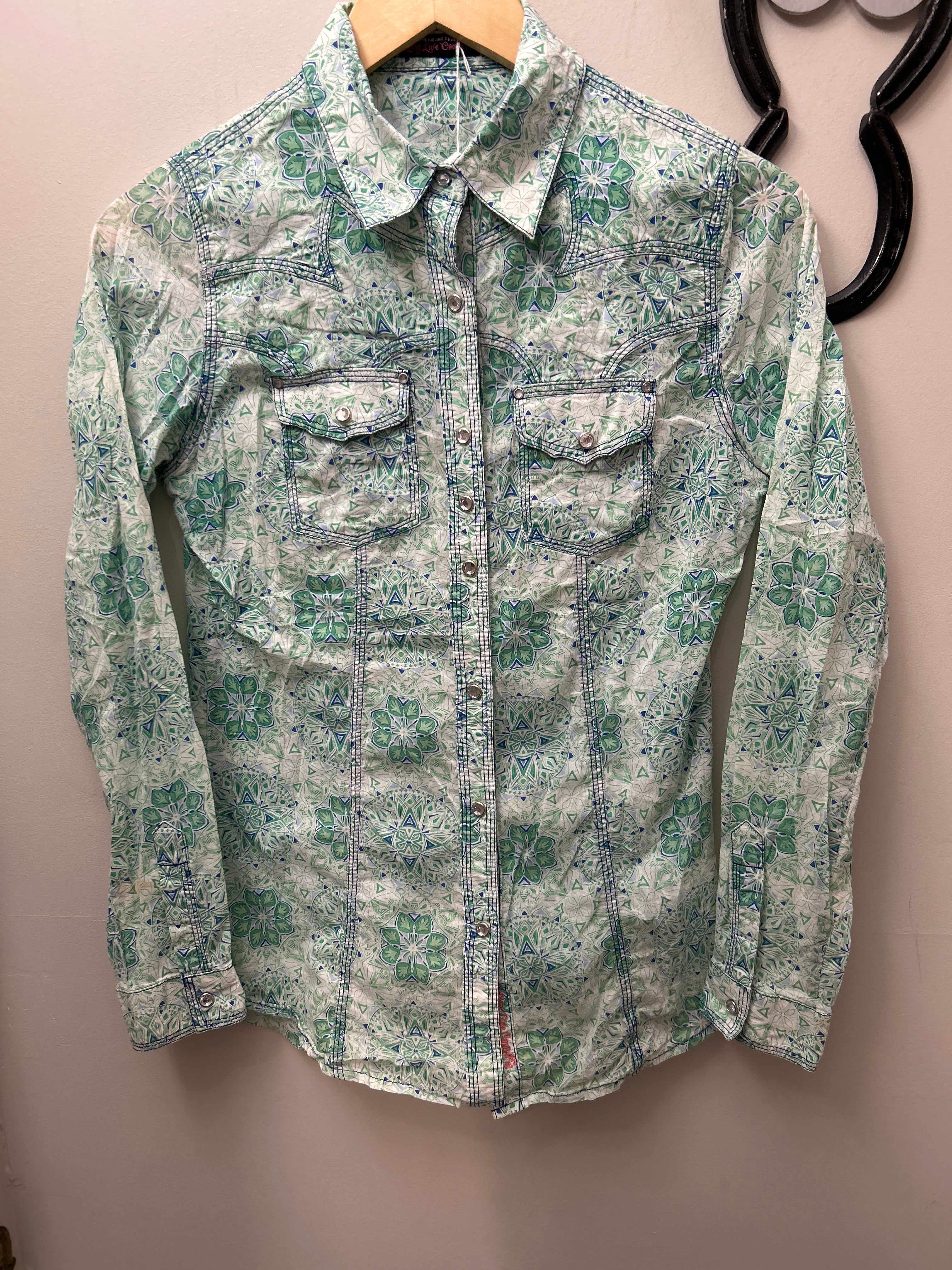Long Live Cowgirls Western Shirt Green Small-Apparel-Consignment-Evolution Equestrian Co.
