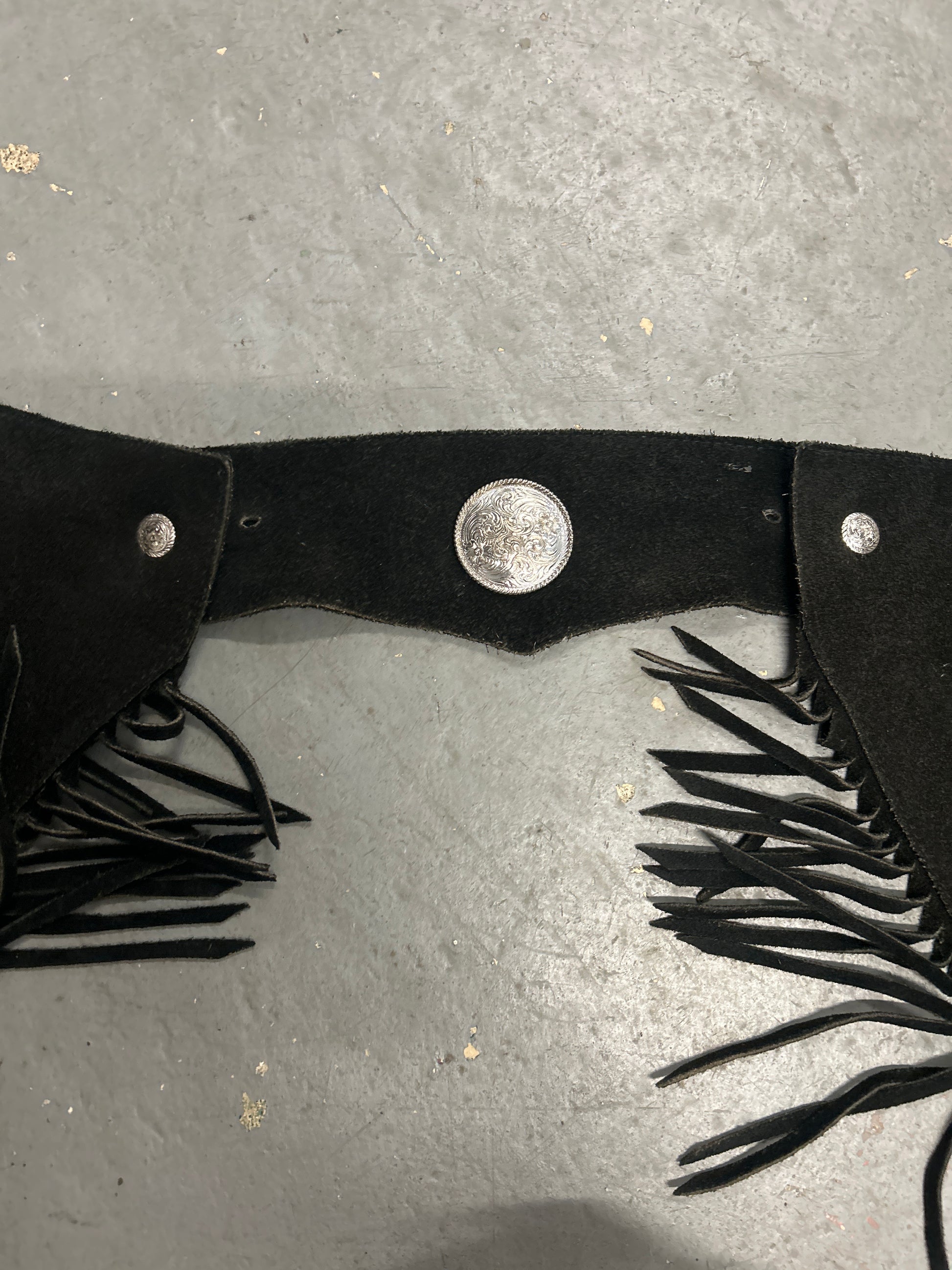Lynn Saunders Black Suede Chaps-Chaps-Consignment-Evolution Equestrian Co.