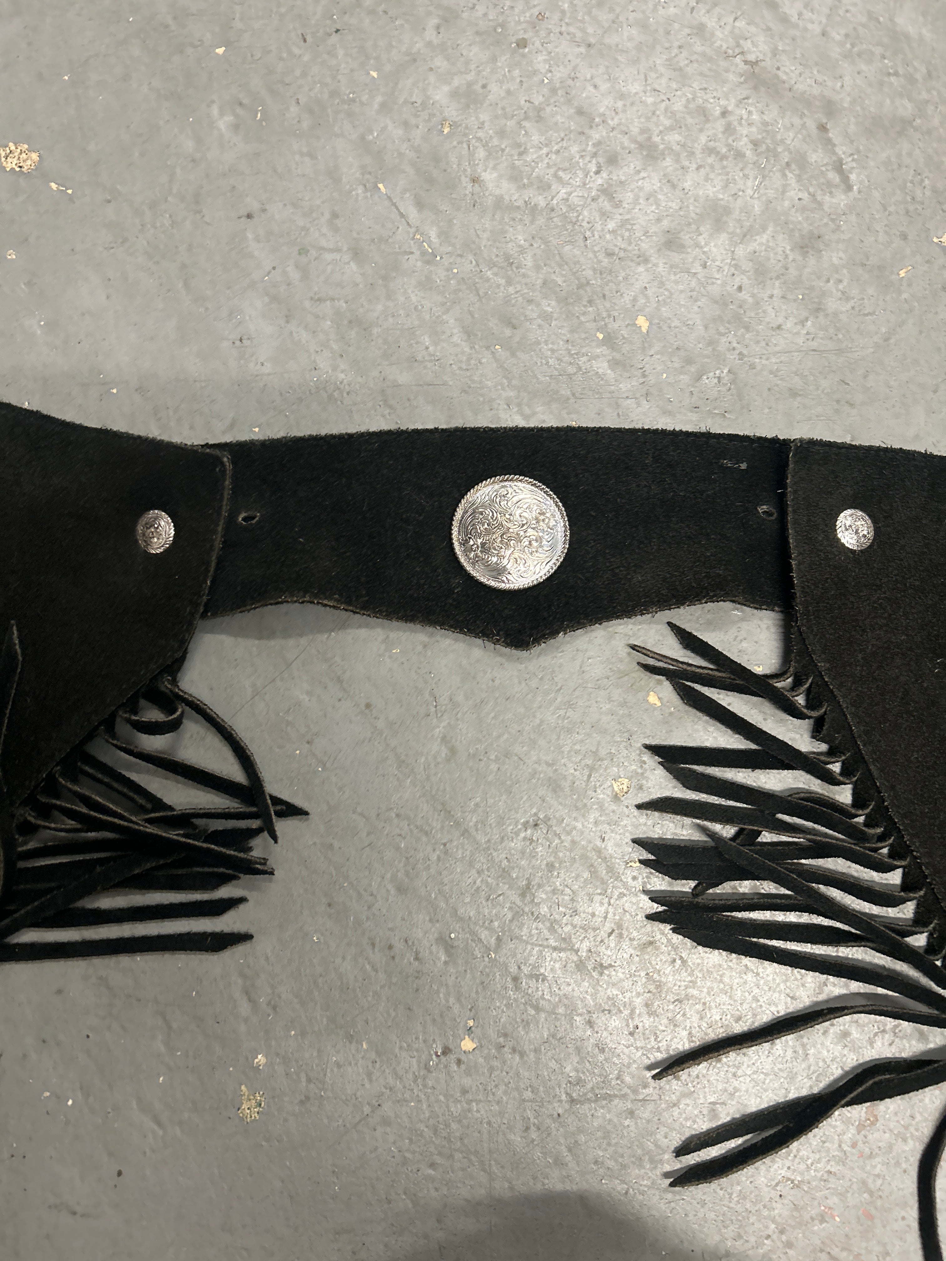 Lynn Saunders Black Suede Chaps-Chaps-Consignment-Evolution Equestrian Co.