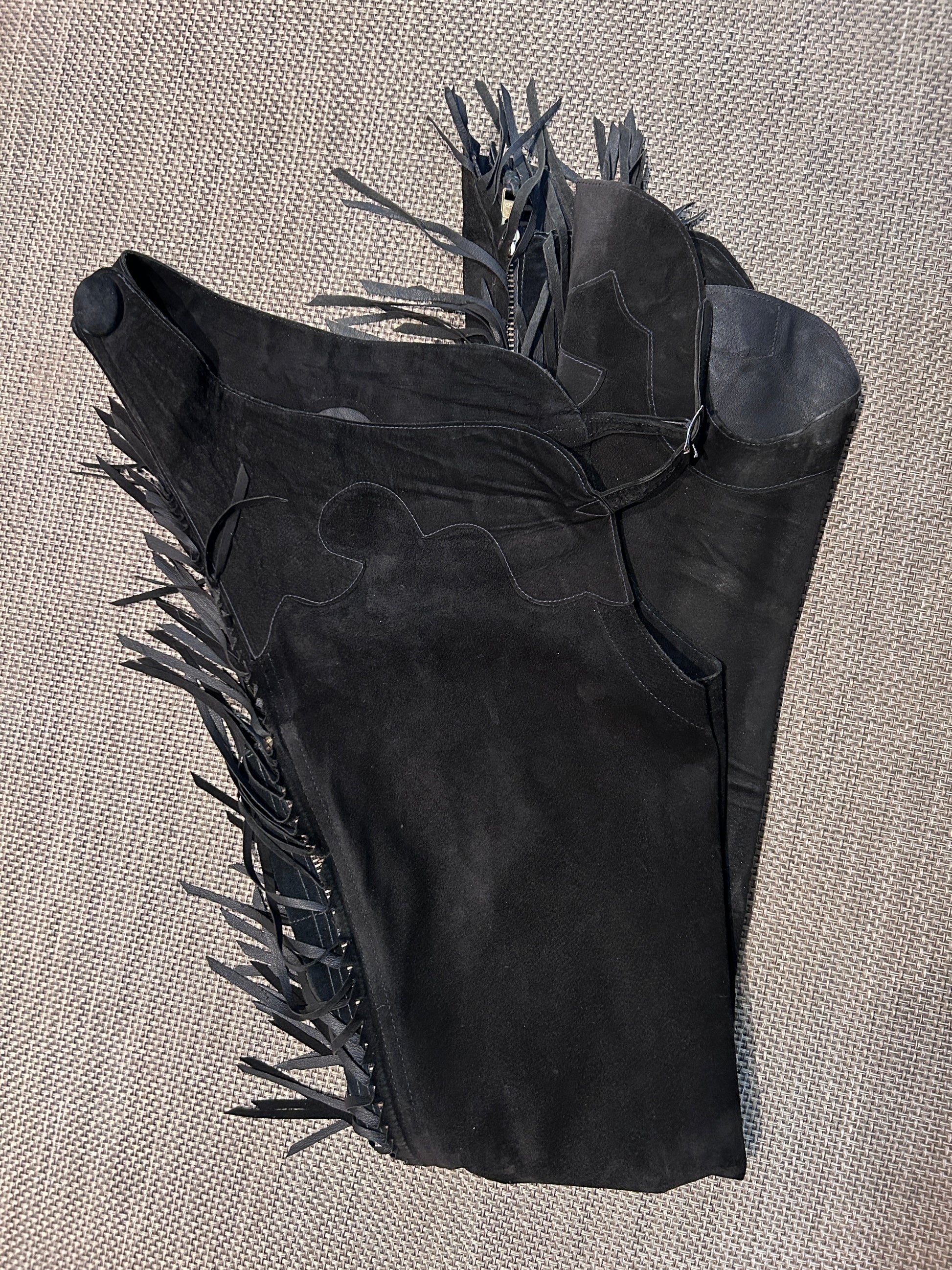 Lynn Saunders Black Suede Chaps Light-Weight-Chaps-Consignment-Evolution Equestrian Co.