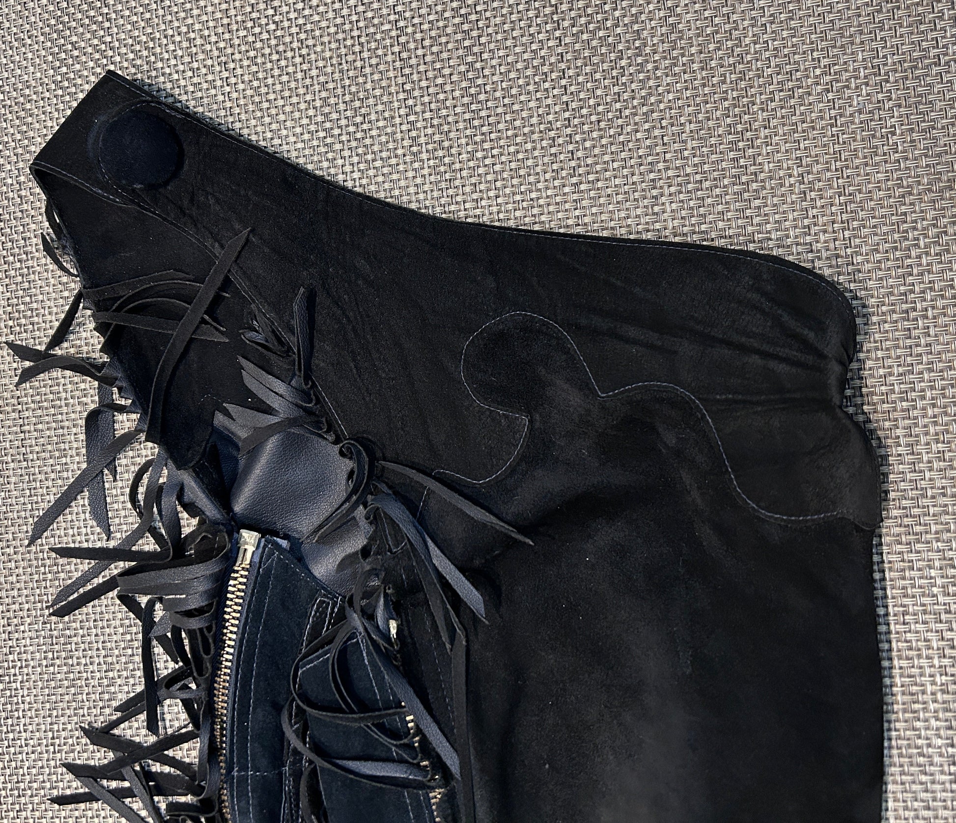 Lynn Saunders Black Suede Chaps Light-Weight-Chaps-Consignment-Evolution Equestrian Co.