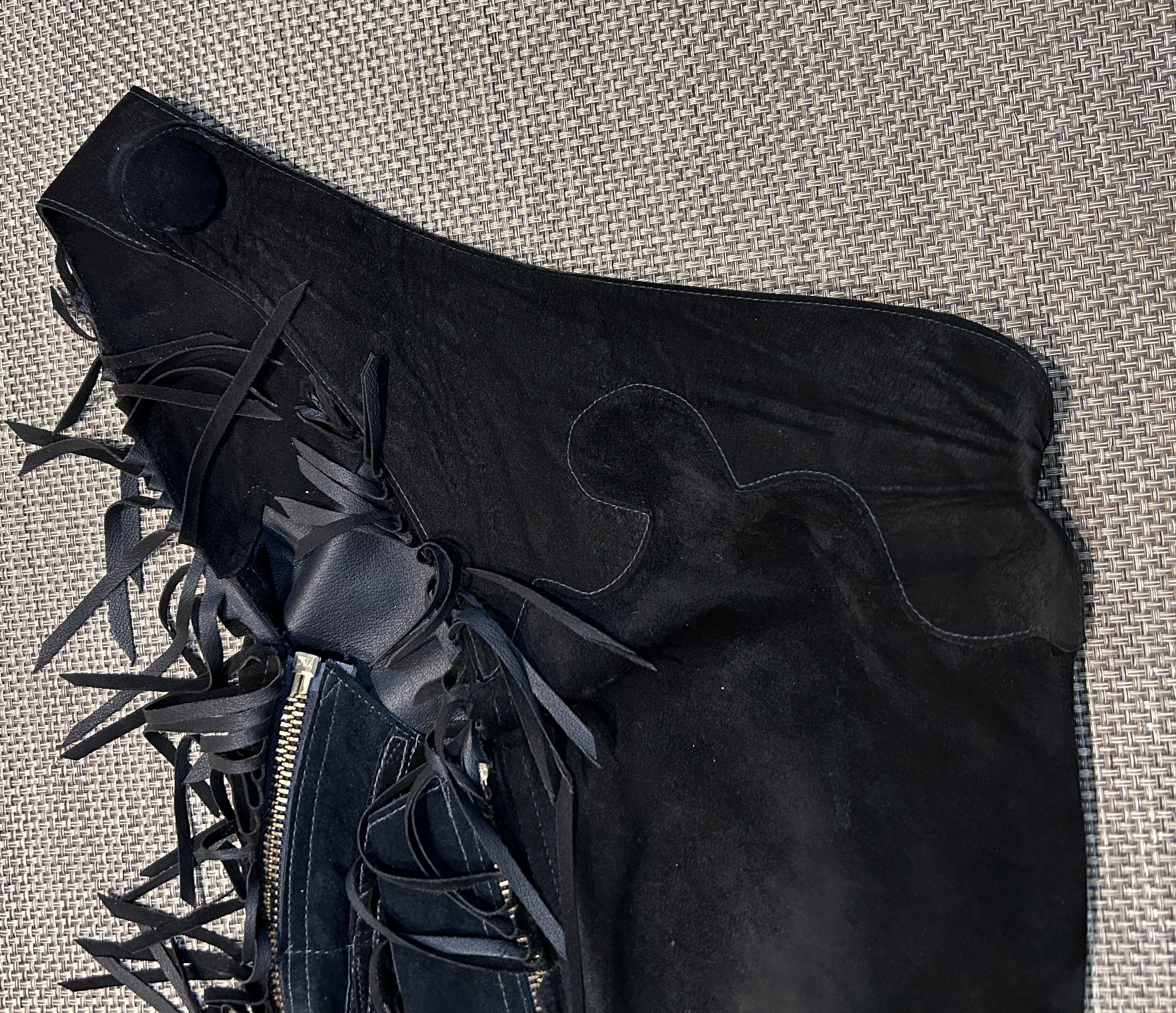 Lynn Saunders Black Suede Chaps Light-Weight-Chaps-Consignment-Evolution Equestrian Co.