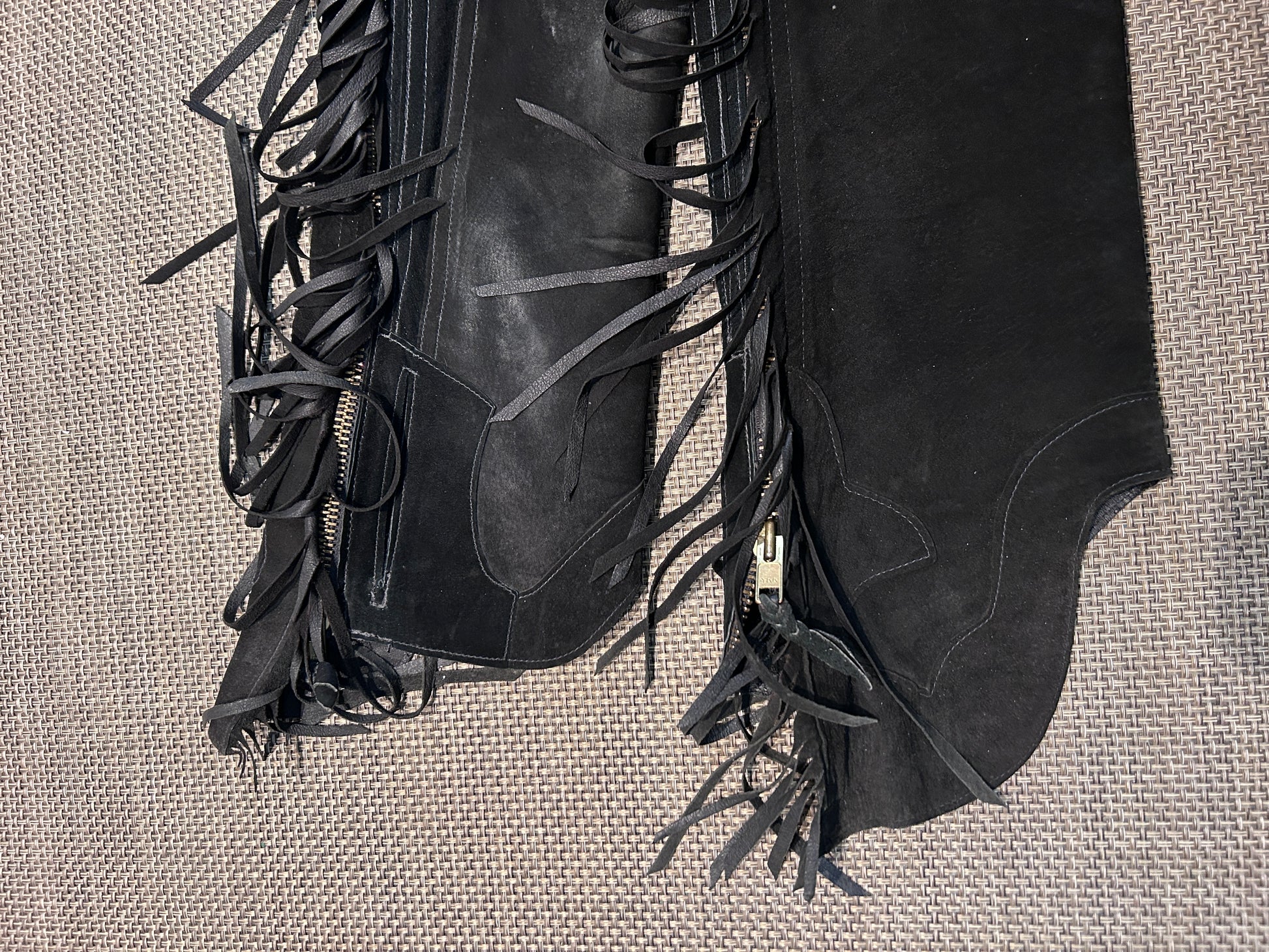 Lynn Saunders Black Suede Chaps Light-Weight-Chaps-Consignment-Evolution Equestrian Co.