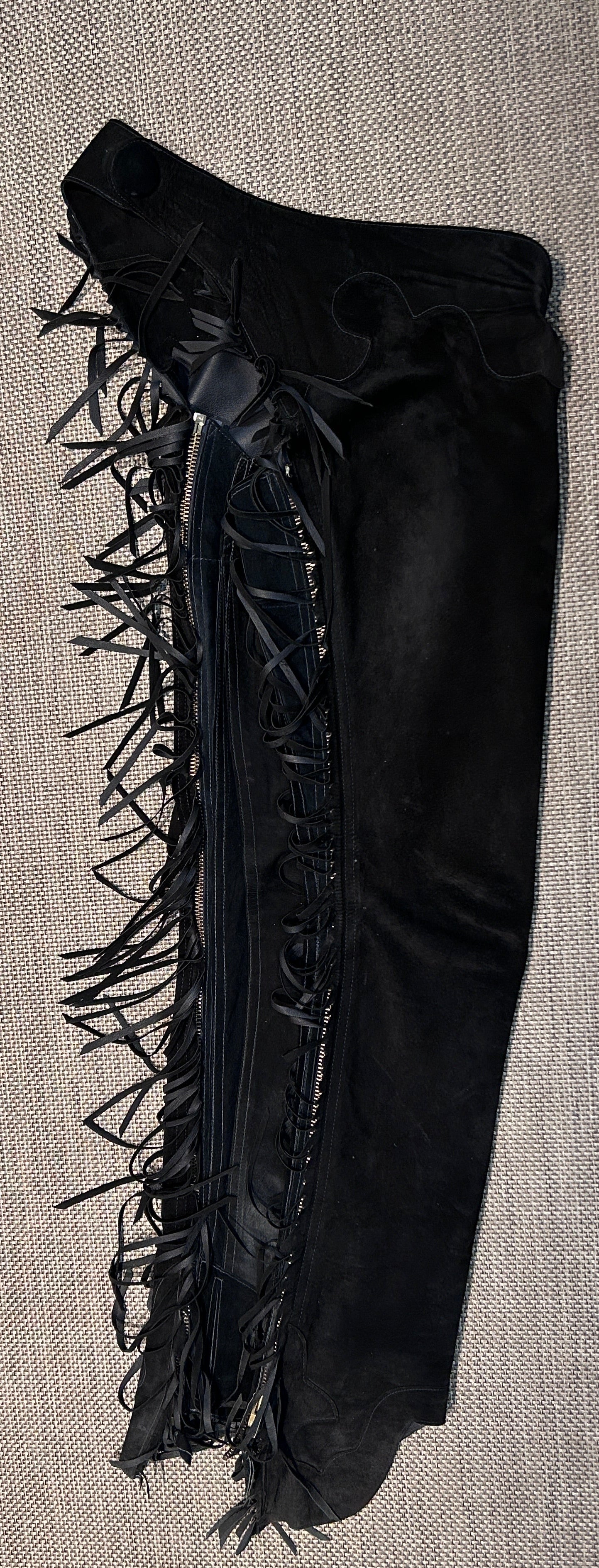 Lynn Saunders Black Suede Chaps Light-Weight-Chaps-Consignment-Evolution Equestrian Co.
