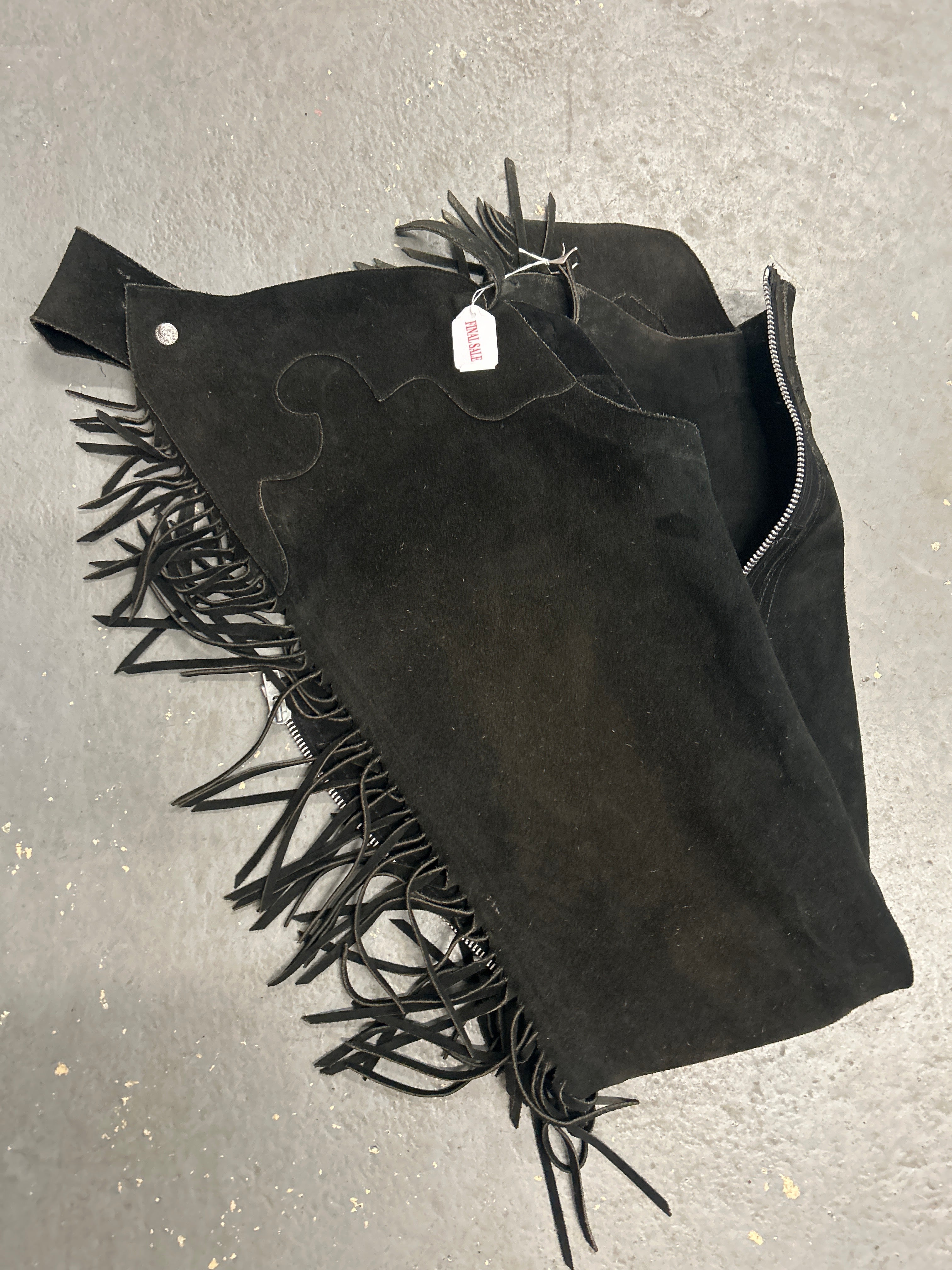 Lynn Saunders Black Suede Chaps-Chaps-Consignment-Evolution Equestrian Co.
