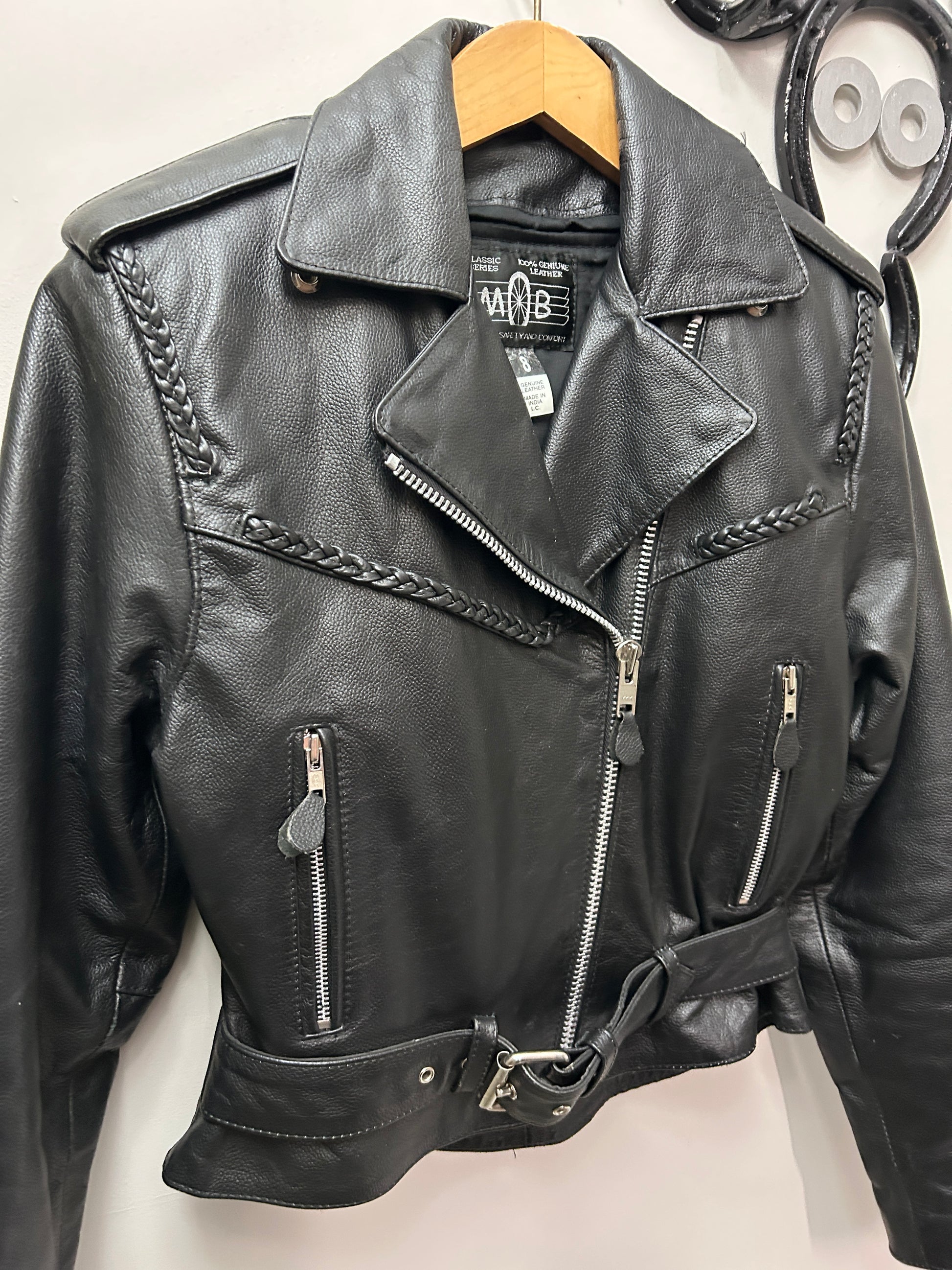 MOB Black Ladies Leather Jacket 8-Jacket-Consignment-Evolution Equestrian Co.