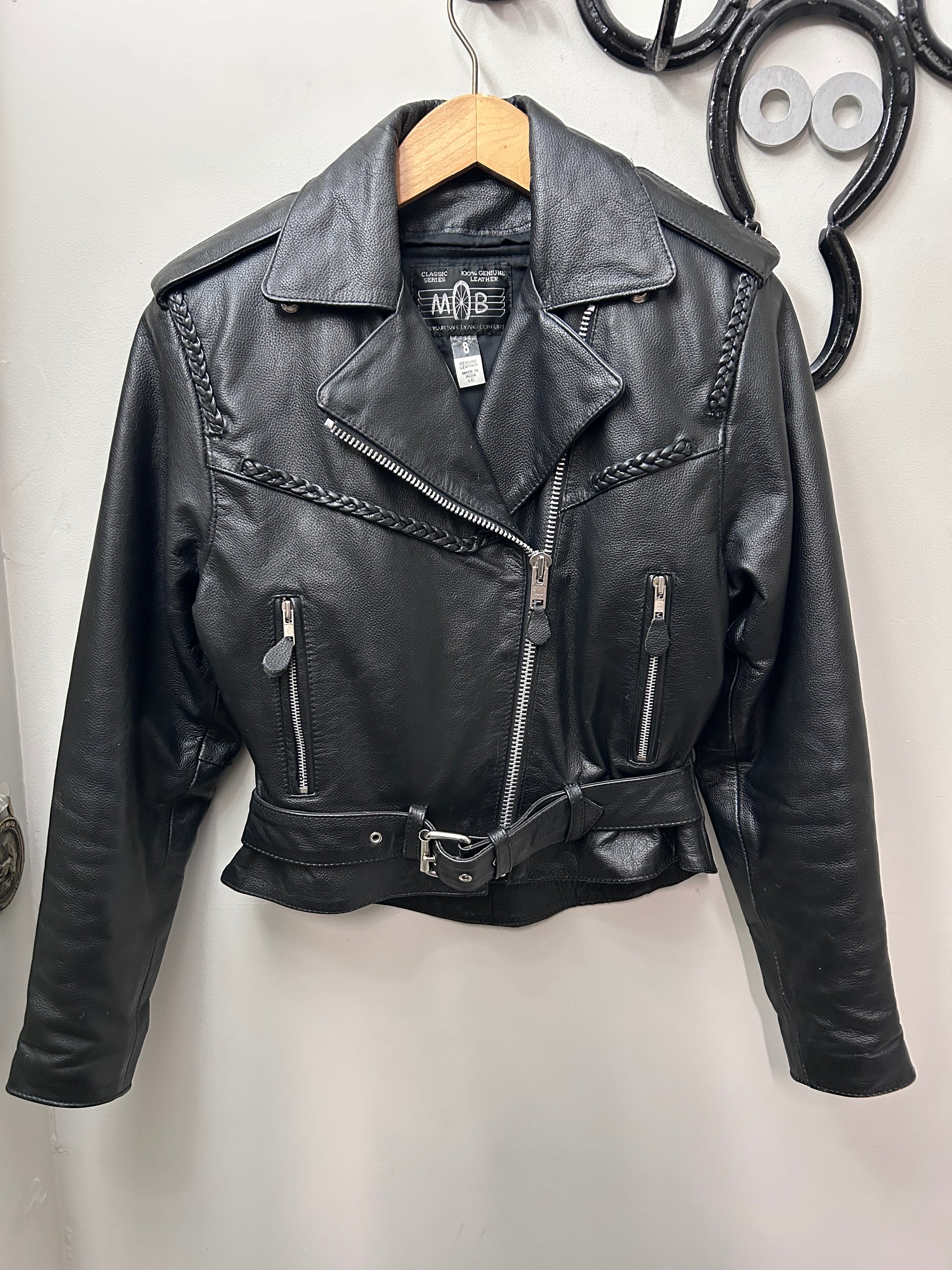 MOB Black Ladies Leather Jacket 8-Jacket-Consignment-Evolution Equestrian Co.
