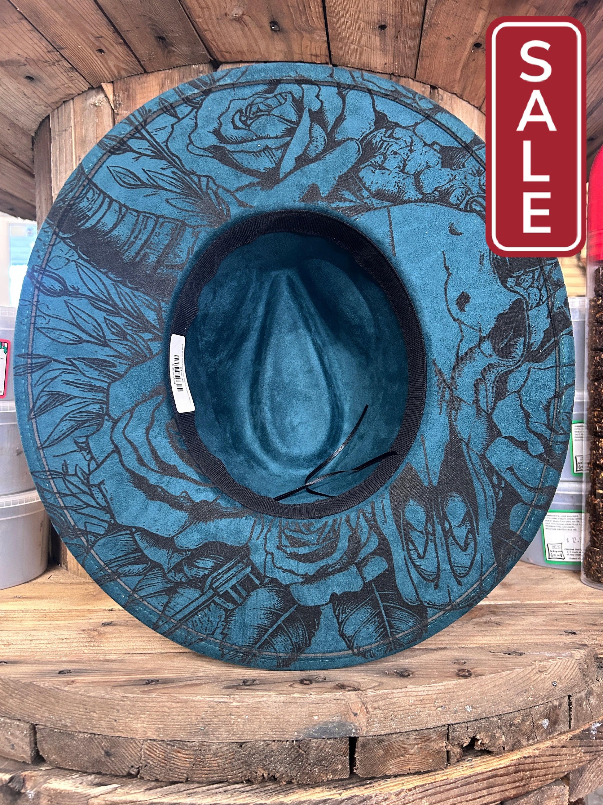 MVR Wide Brim Fedora Hat Aztec Longhorn Skull Emerald-Hats-Mountain View Ranch Design-Evolution Equestrian Co.