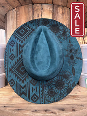 MVR Wide Brim Fedora Hat Aztec Longhorn Skull Emerald-Hats-Mountain View Ranch Design-Evolution Equestrian Co.