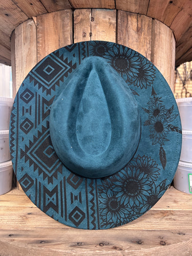 MVR Wide Brim Fedora Hat Aztec Longhorn Skull Emerald-Hats-Mountain View Ranch Design-Evolution Equestrian Co.
