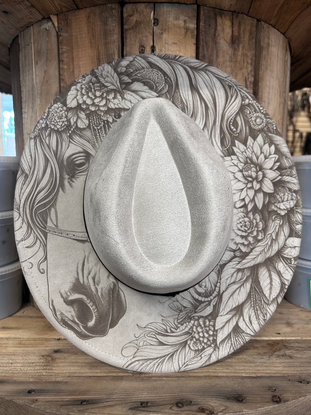 MVR Wide Brim Fedora Hat Floral Steed Beige-Hats-Mountain View Ranch Design-Evolution Equestrian Co.