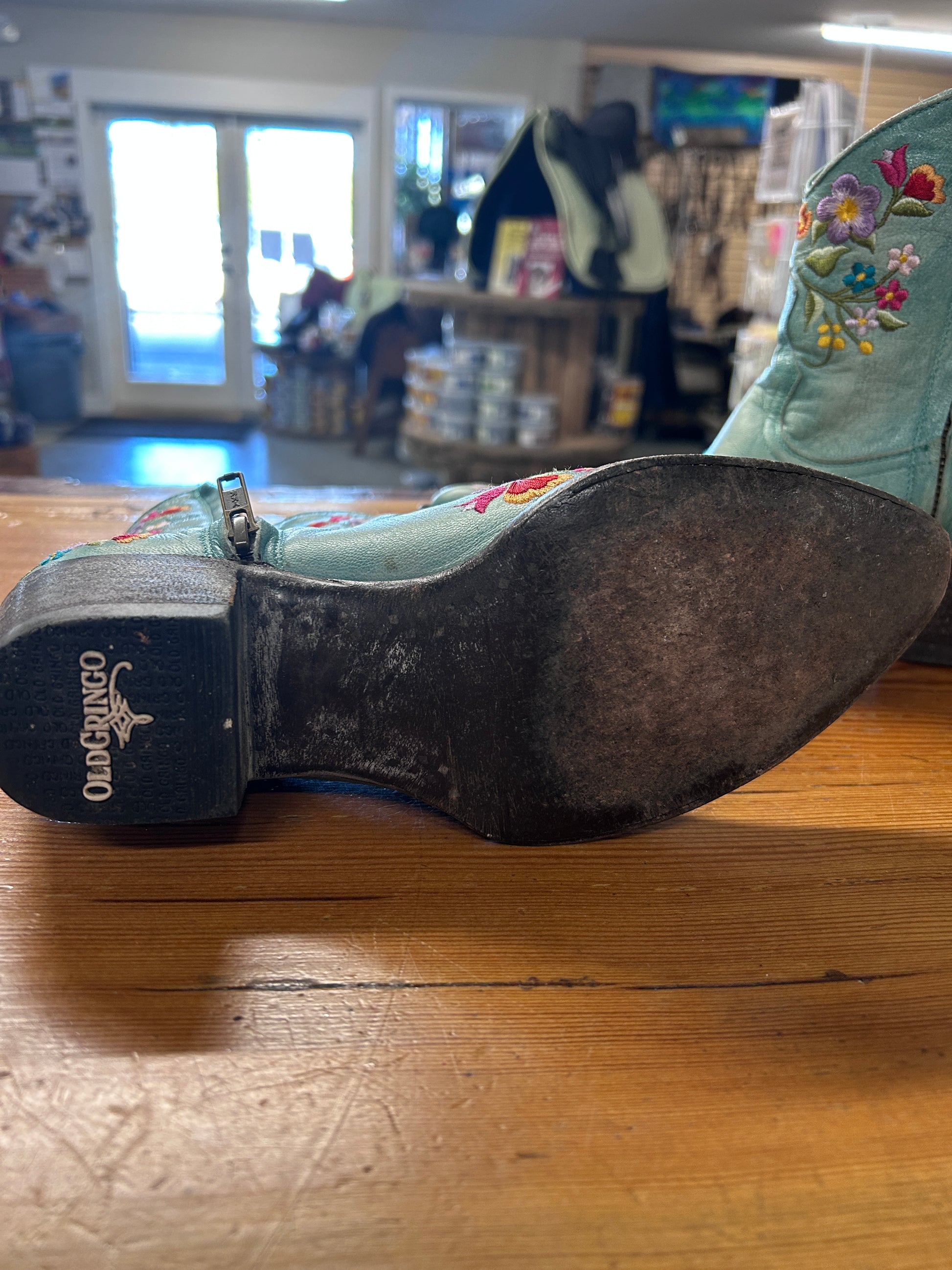 Mexicana Aqua Floral Stitched Booties 7.5-Cowboy Boots-Consignment-Evolution Equestrian Co.