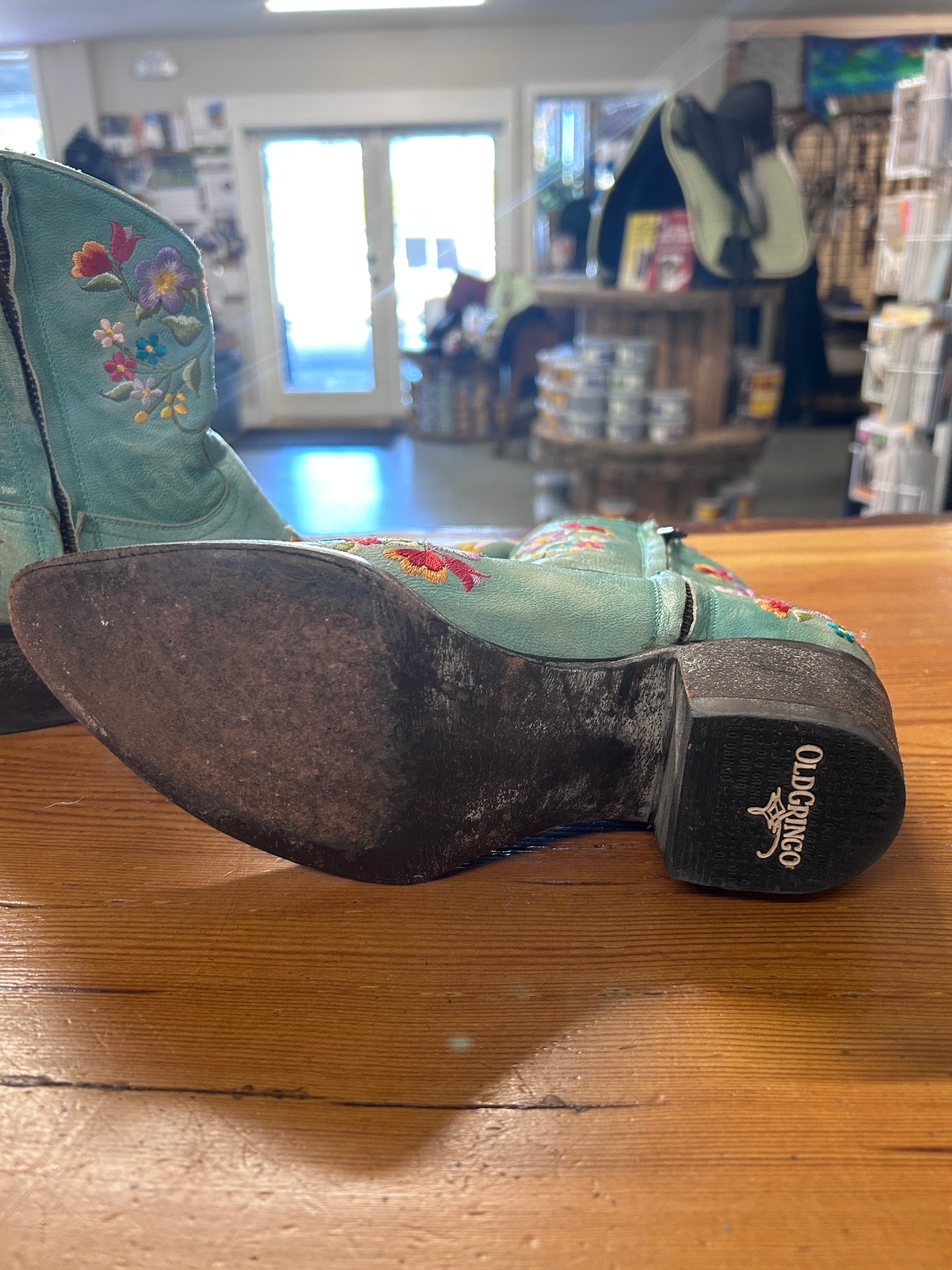 Mexicana Aqua Floral Stitched Booties 7.5-Cowboy Boots-Consignment-Evolution Equestrian Co.