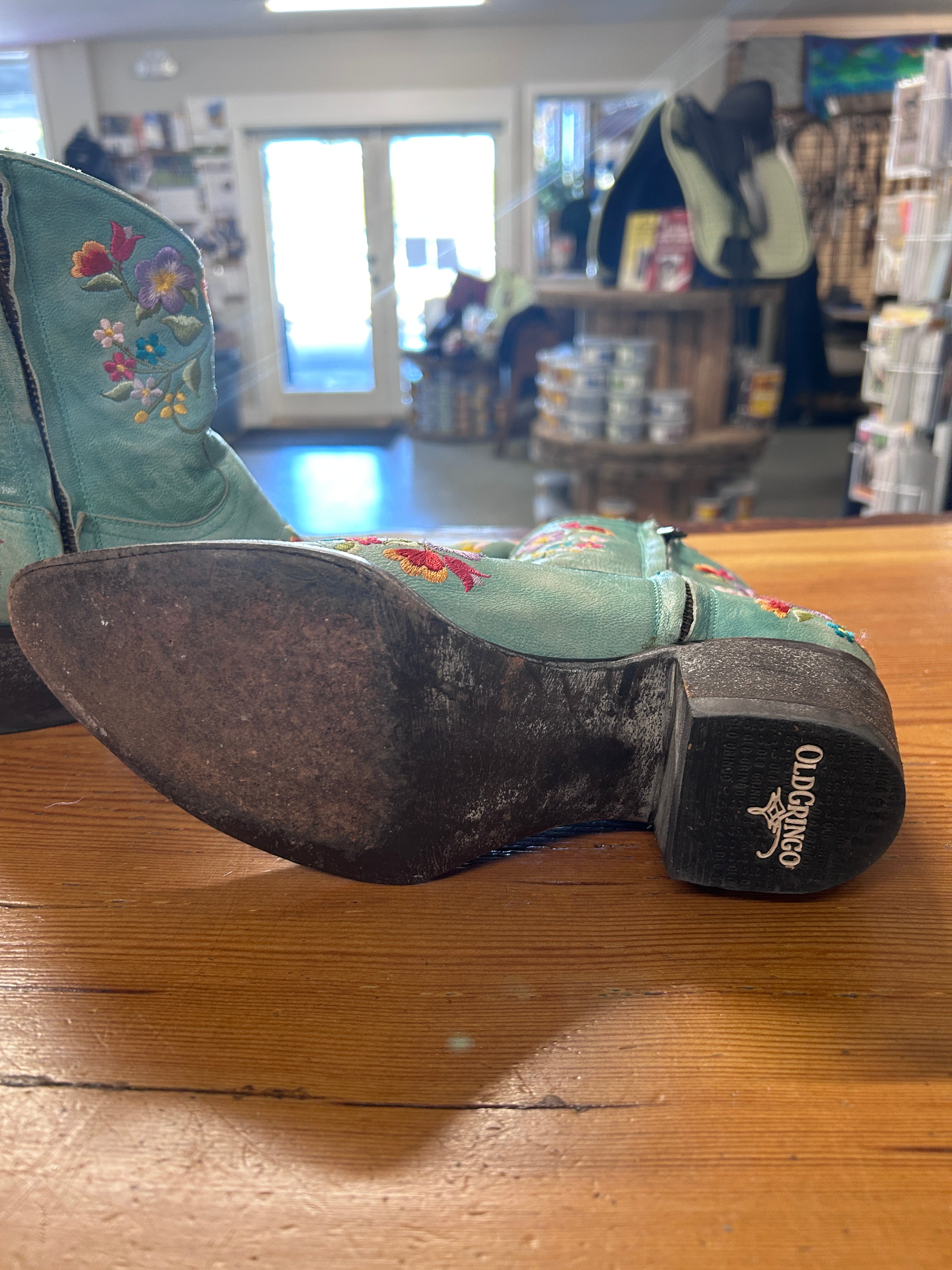 Mexicana Aqua Floral Stitched Booties 7.5-Cowboy Boots-Consignment-Evolution Equestrian Co.