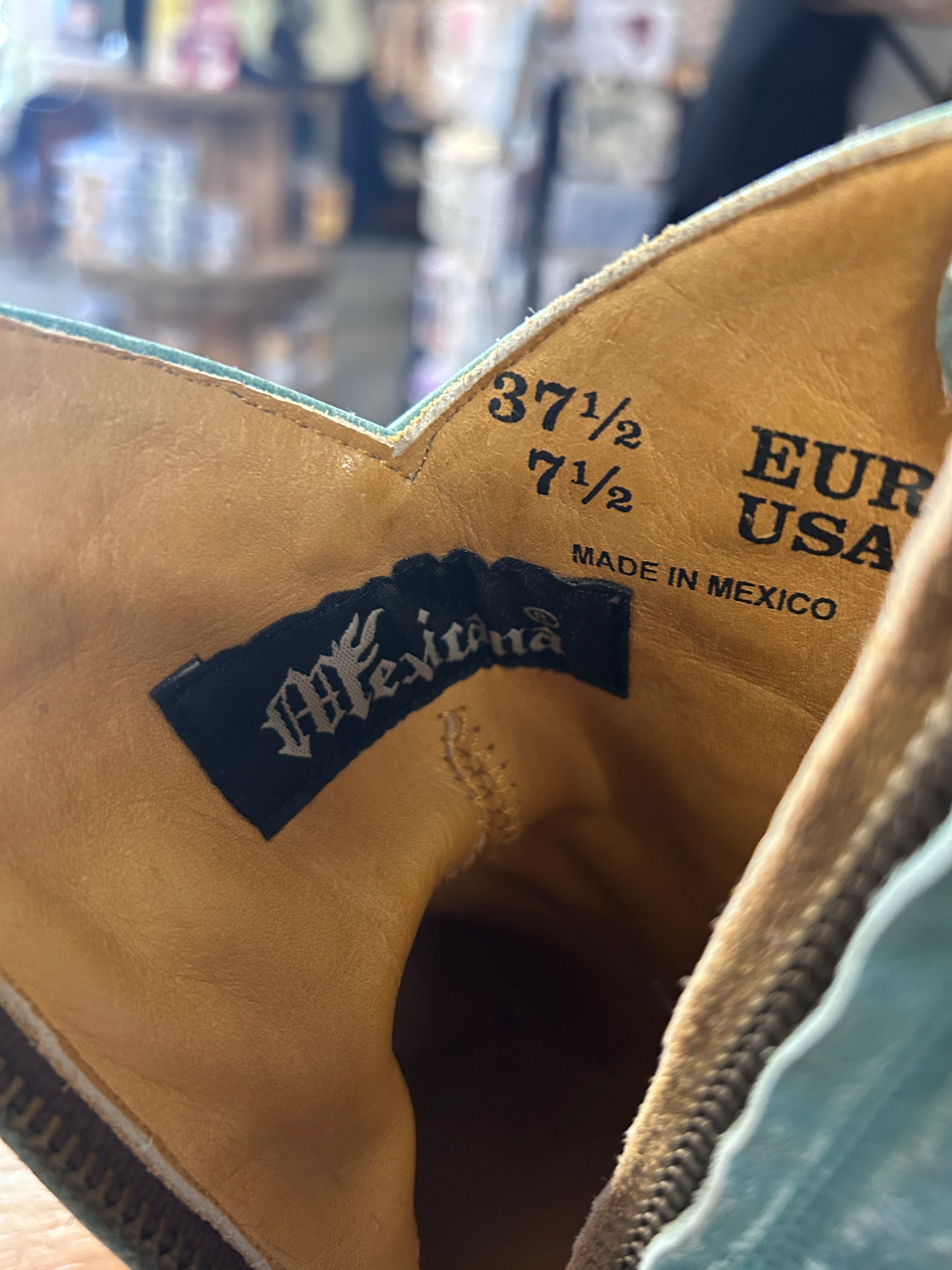 Mexicana Aqua Floral Stitched Booties 7.5-Cowboy Boots-Consignment-Evolution Equestrian Co.