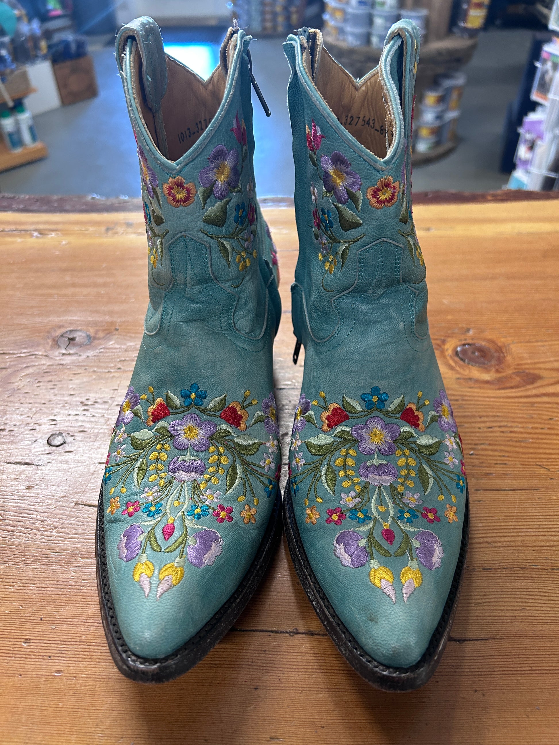 Mexicana Aqua Floral Stitched Booties 7.5-Cowboy Boots-Consignment-Evolution Equestrian Co.