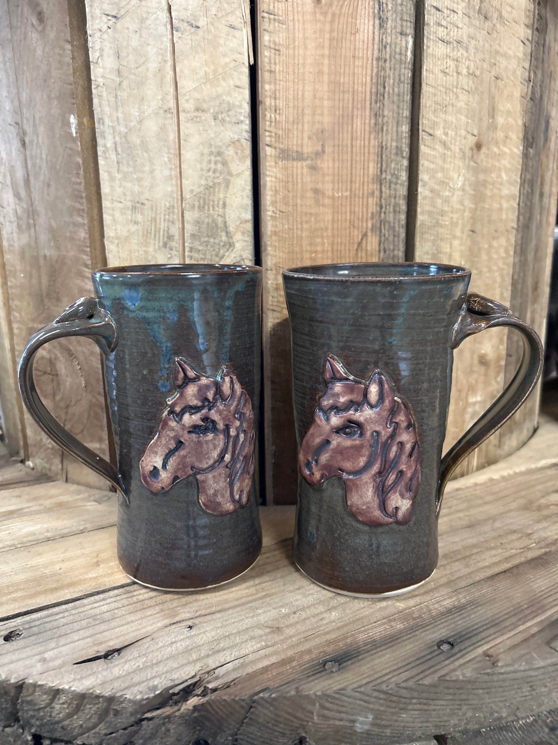 Muddy Duck Pottery Horse Mugs-Mugs-Muddy Duck Pottery-Tall Brown Horse Head Mugs-Evolution Equestrian Co.