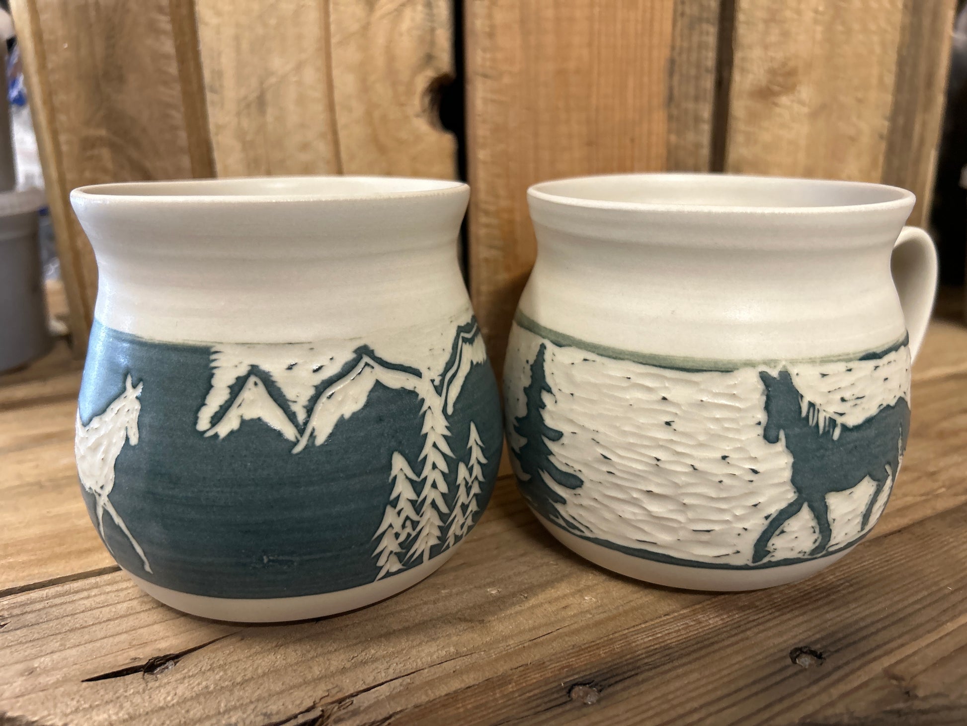 Muddy Duck Pottery Horse Mugs-Mugs-Muddy Duck Pottery-Sgraffito-Evolution Equestrian Co.