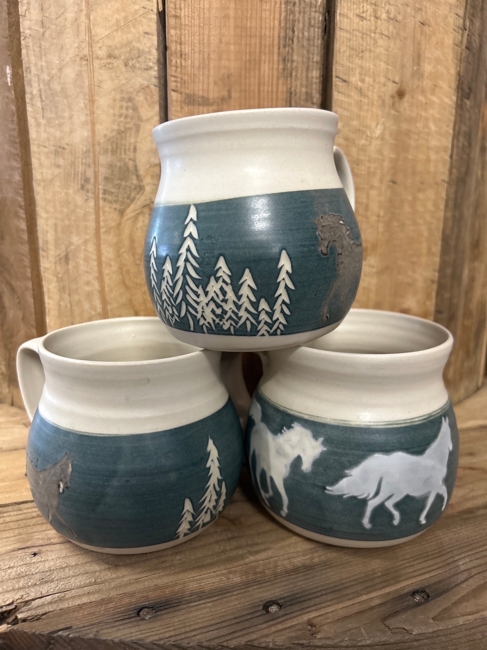 Muddy Duck Pottery Horse Mugs-Mugs-Muddy Duck Pottery-Horses & Trees-Evolution Equestrian Co.
