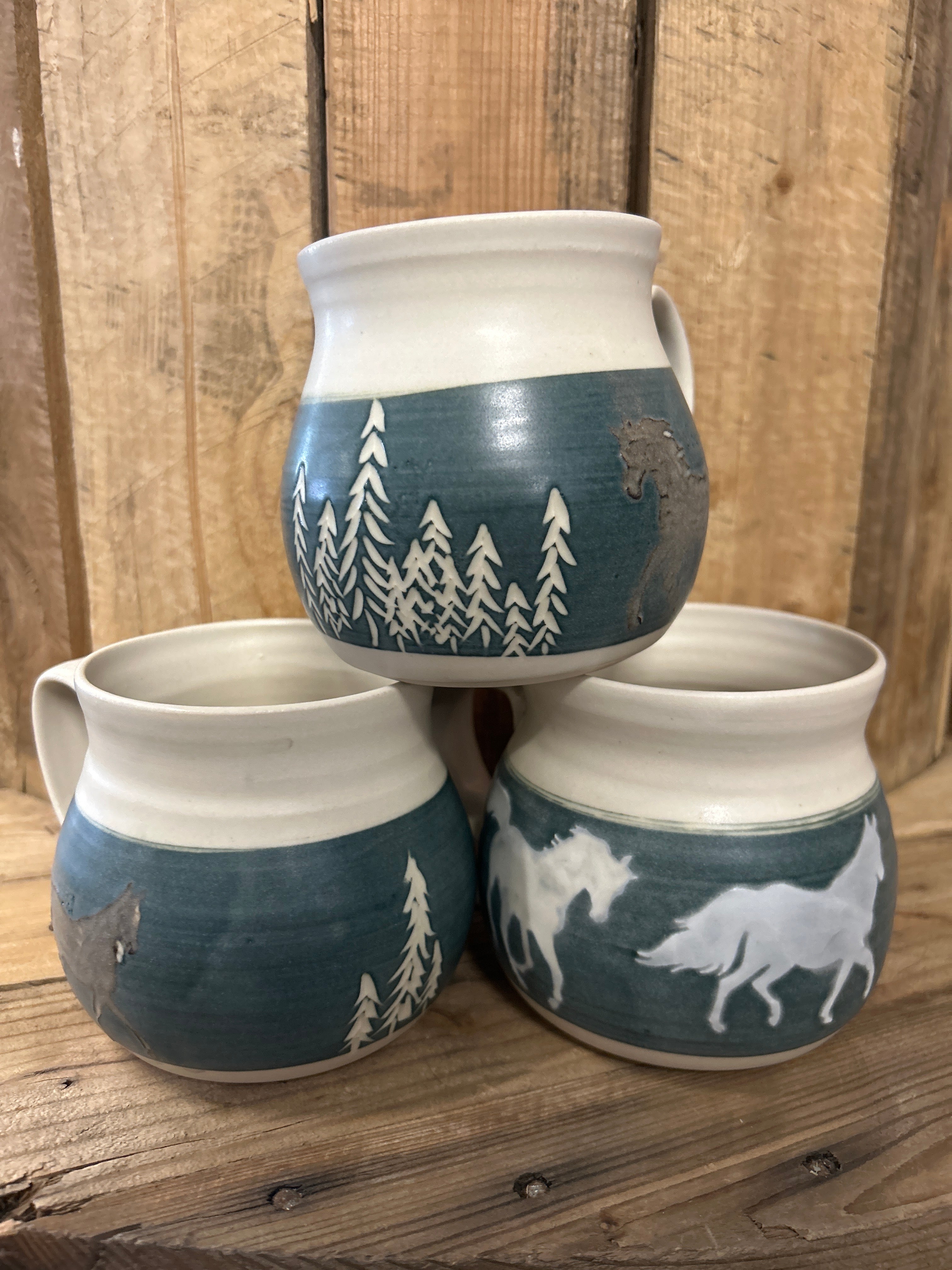 Muddy Duck Pottery Horse Mugs-Mugs-Muddy Duck Pottery-Horses & Trees-Evolution Equestrian Co.