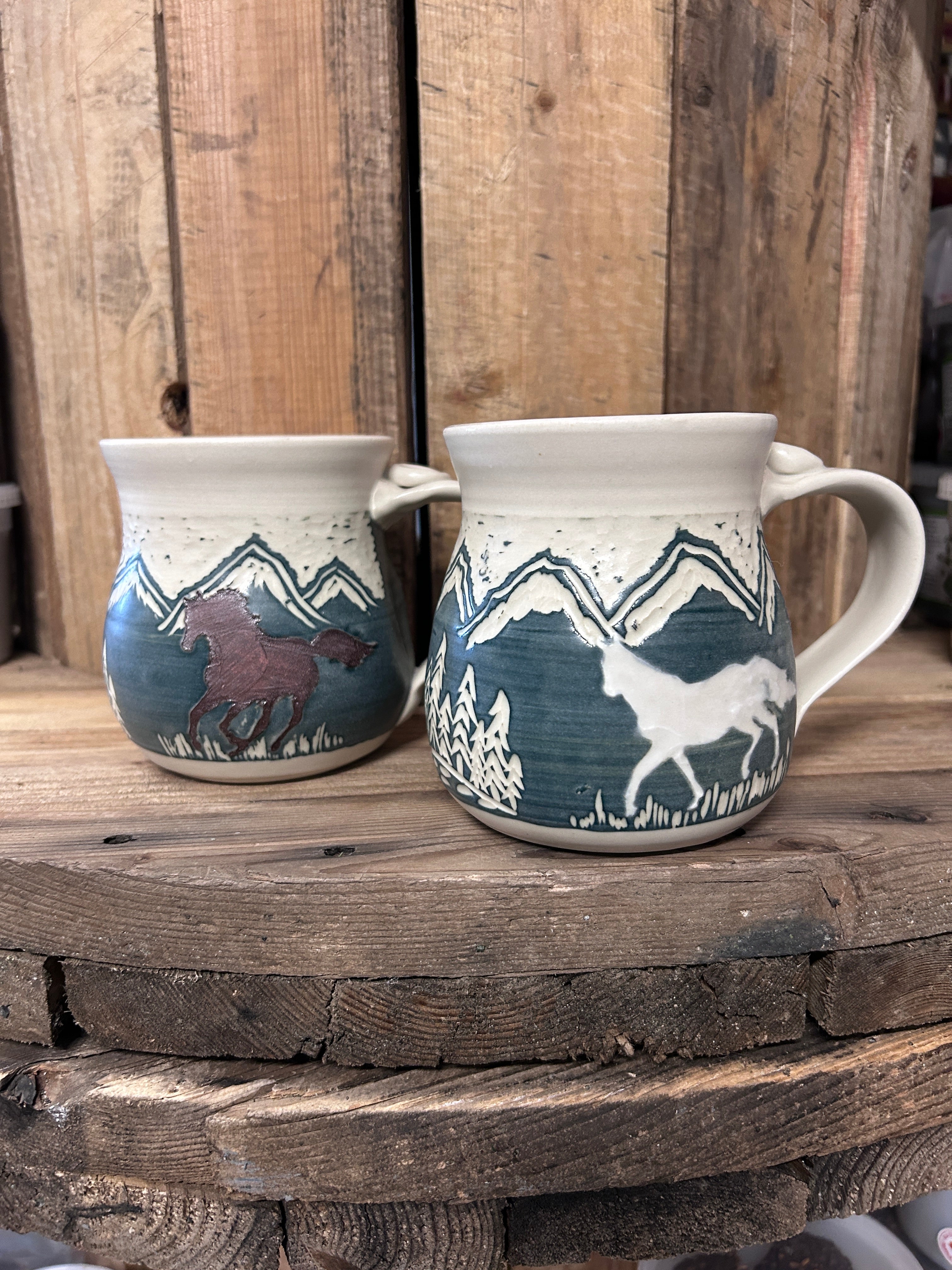 Muddy Duck Pottery Horse Mugs-Mugs-Muddy Duck Pottery-Mountains-Evolution Equestrian Co.