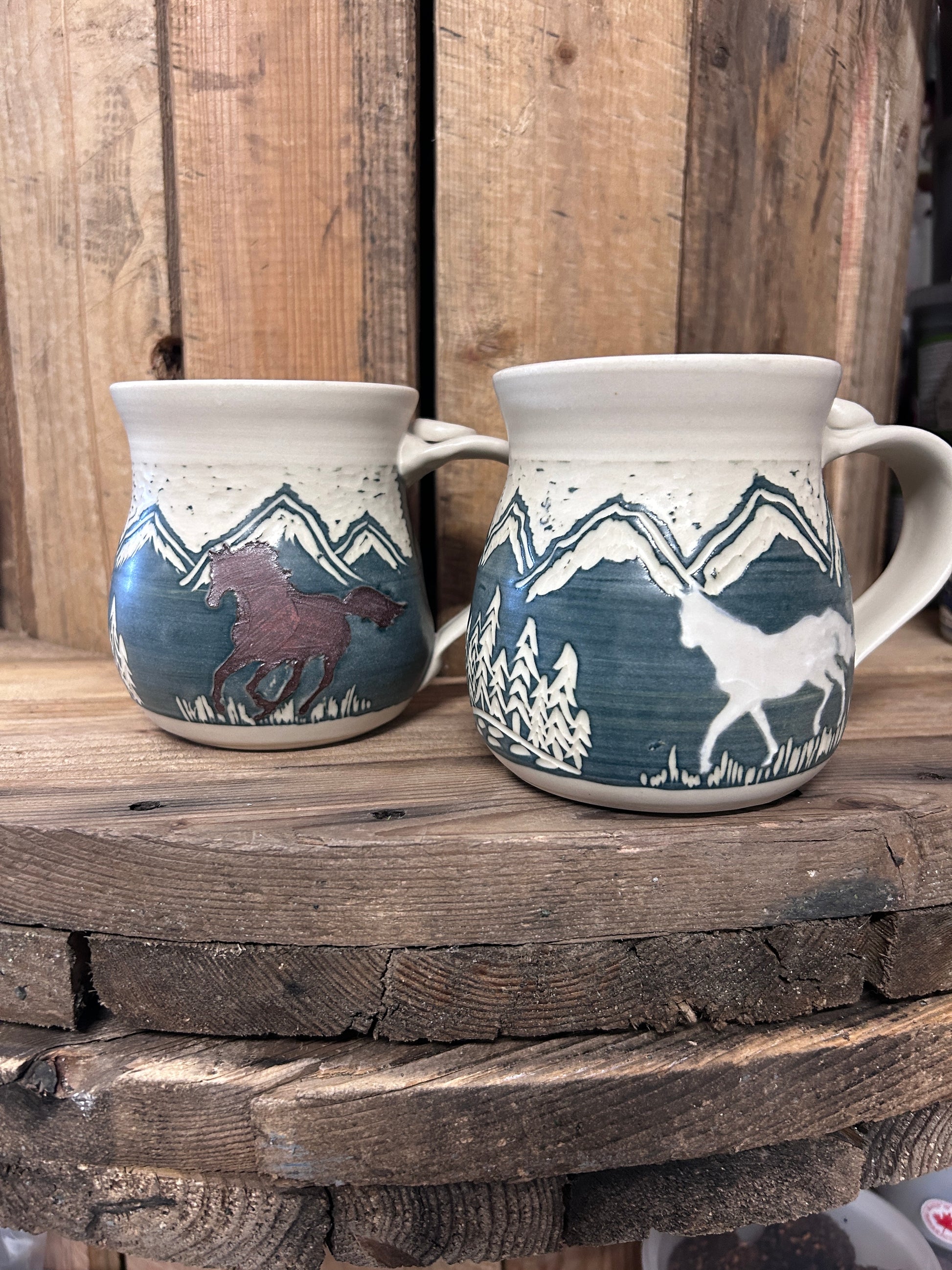 Muddy Duck Pottery Horse Mugs-Mugs-Muddy Duck Pottery-Mountains-Evolution Equestrian Co.