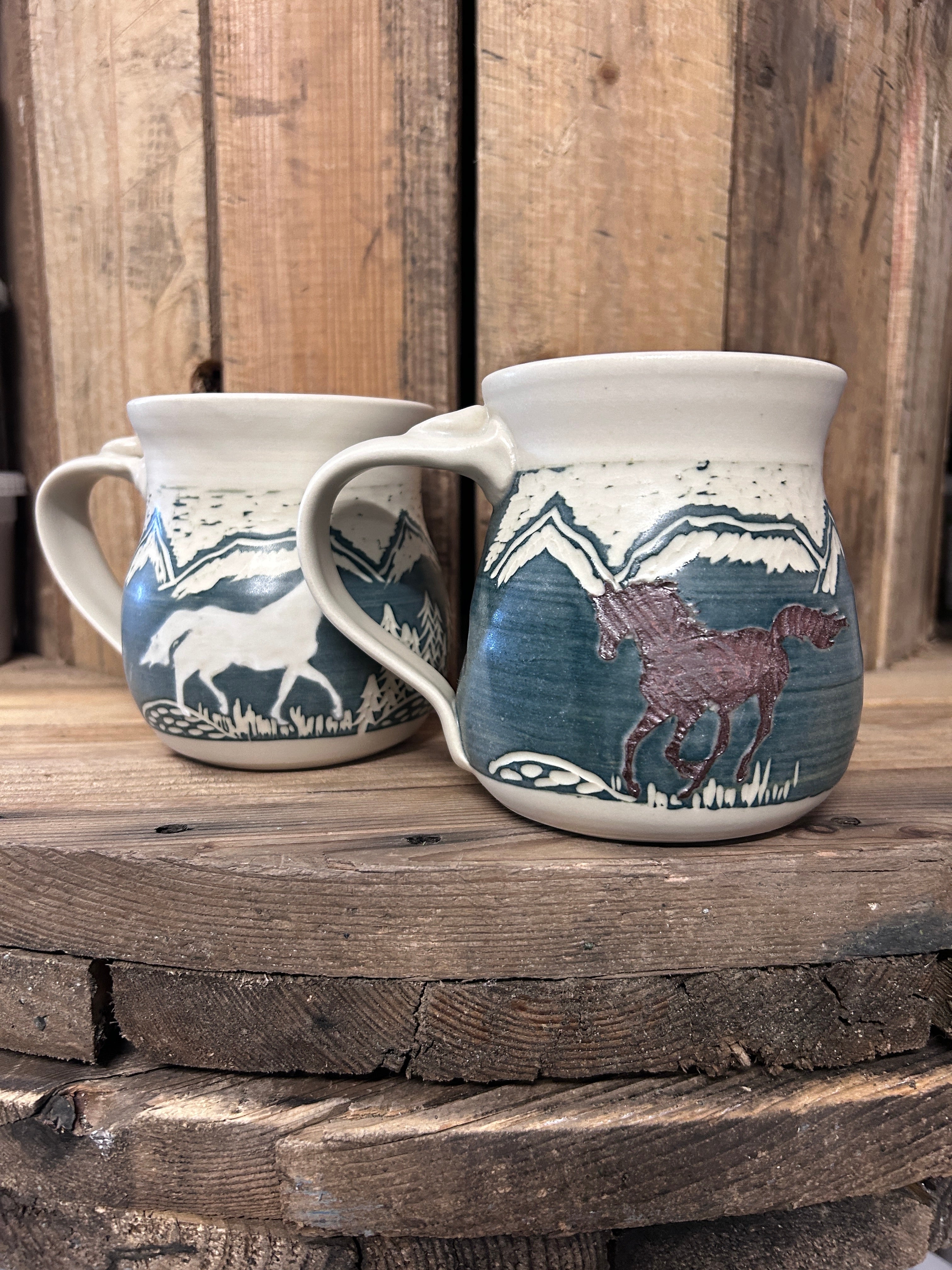 Muddy Duck Pottery Horse Mugs-Mugs-Muddy Duck Pottery-Mountains-Evolution Equestrian Co.