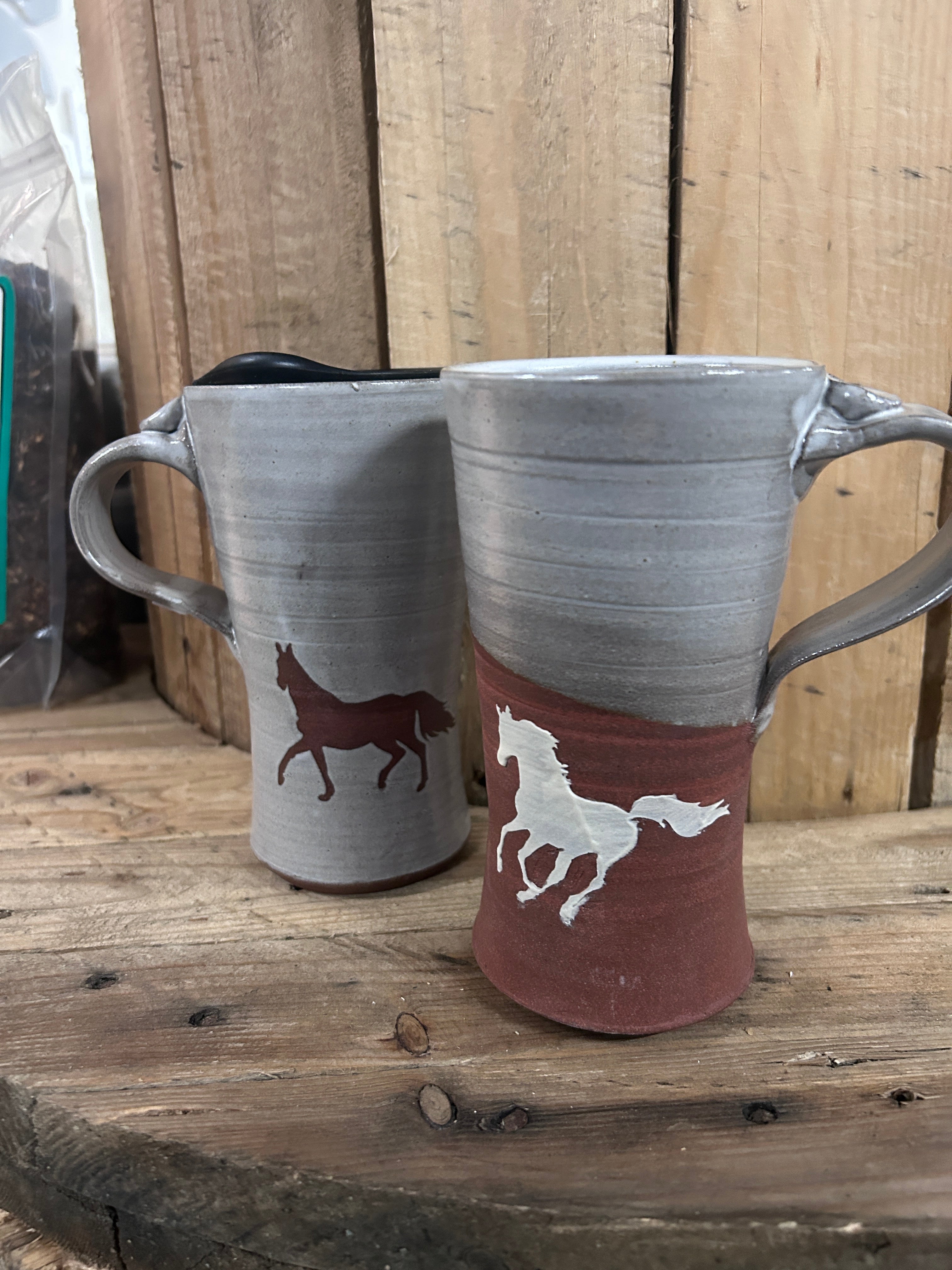 Muddy Duck Pottery Horse Mugs with Lids-Mugs-Muddy Duck Pottery-Red Horse-Evolution Equestrian Co.