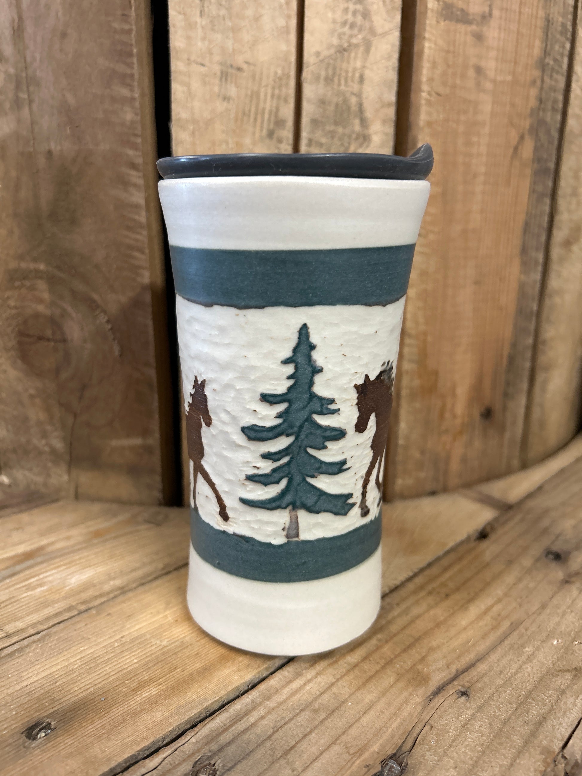 Muddy Duck Pottery Horse Mugs with Lids-Mugs-Muddy Duck Pottery-Brown Horse No handle-Evolution Equestrian Co.