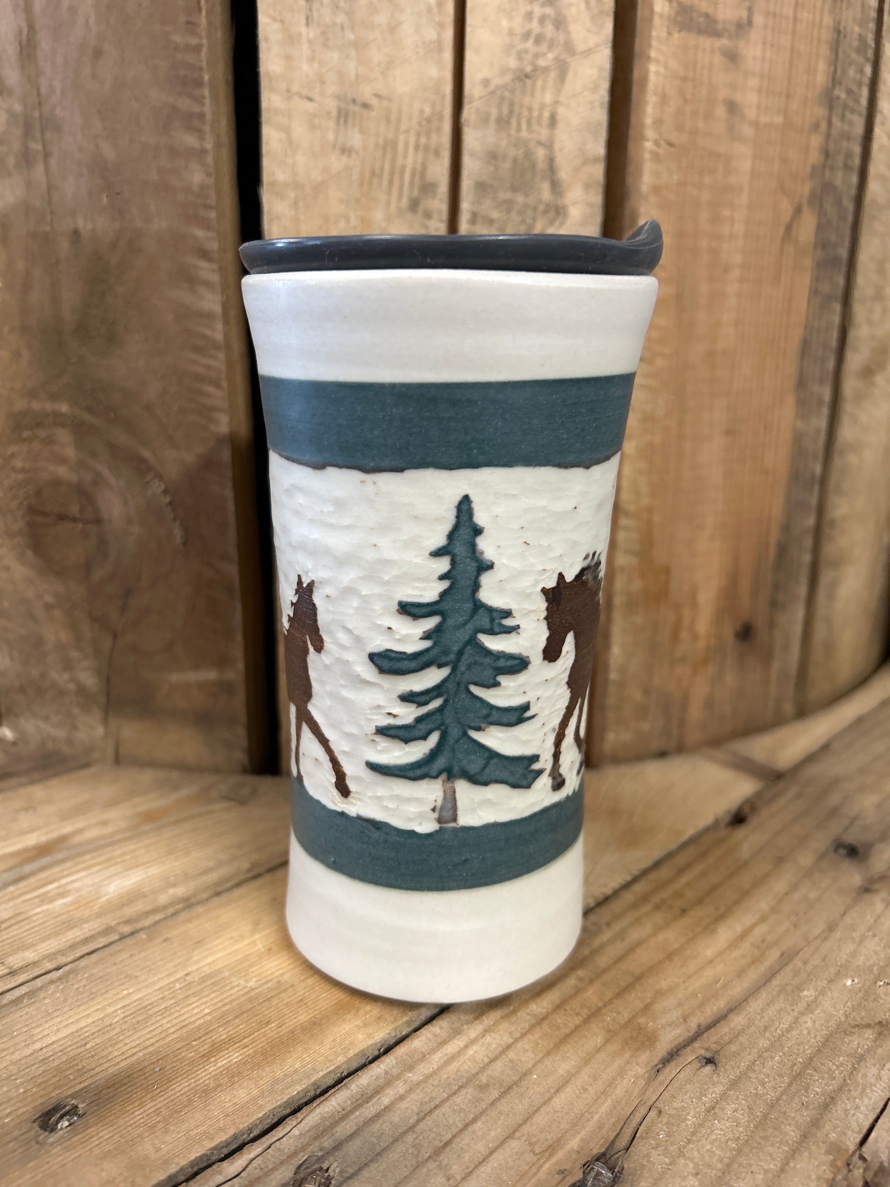 Muddy Duck Pottery Horse Mugs with Lids-Mugs-Muddy Duck Pottery-Brown Horse No handle-Evolution Equestrian Co.