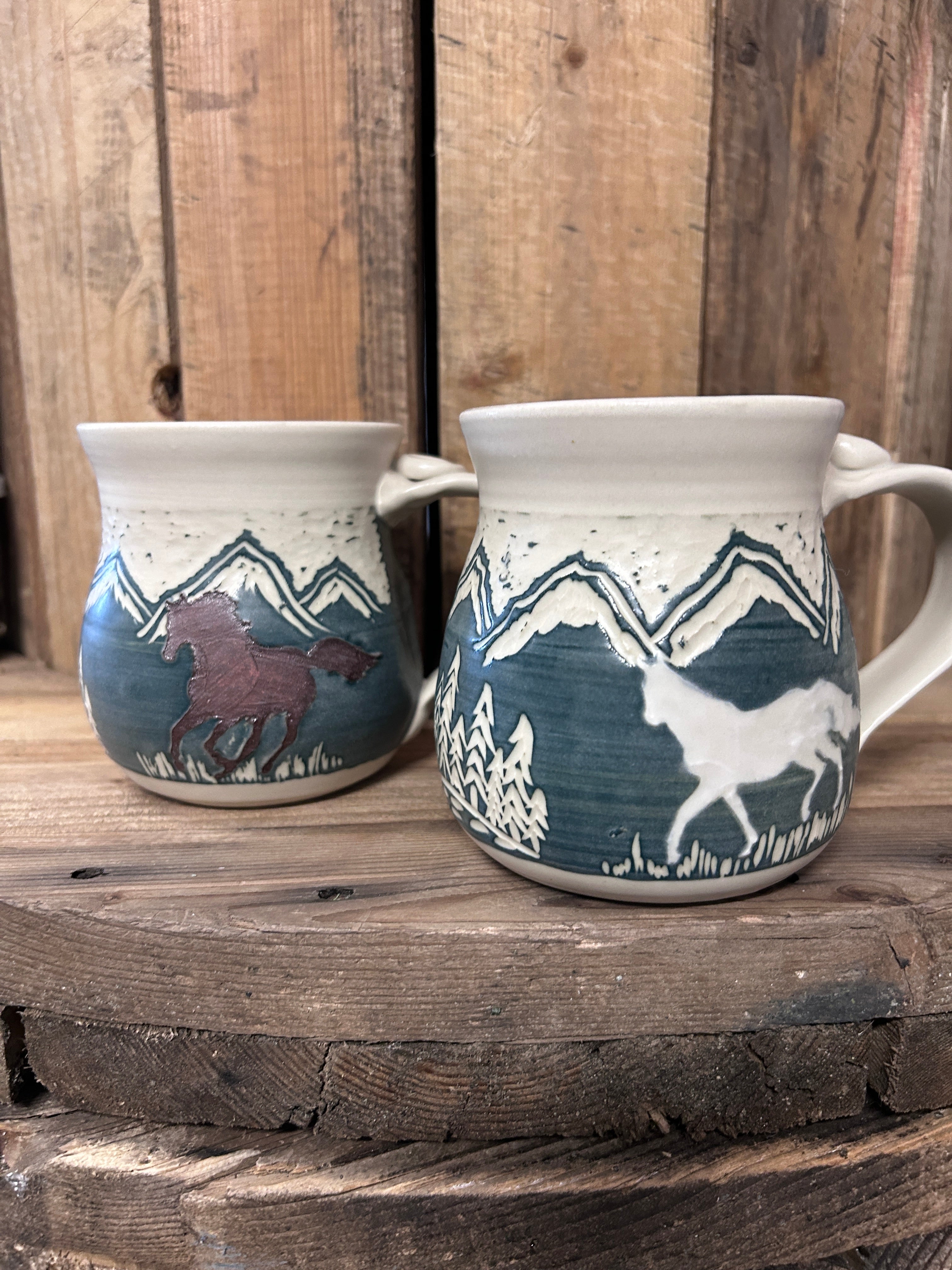 Muddy Duck Pottery Horse Mugs-Mugs-Muddy Duck Pottery-Mountains-Evolution Equestrian Co.
