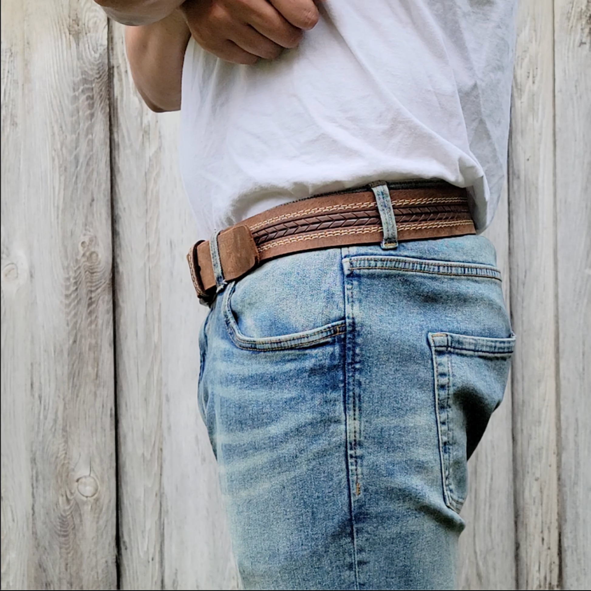 NAB LEATHER - Brown Arrow Patterned 100% Real Distressed Leather Belt: Brown / 46-NAB LEATHER-Evolution Equestrian Co.